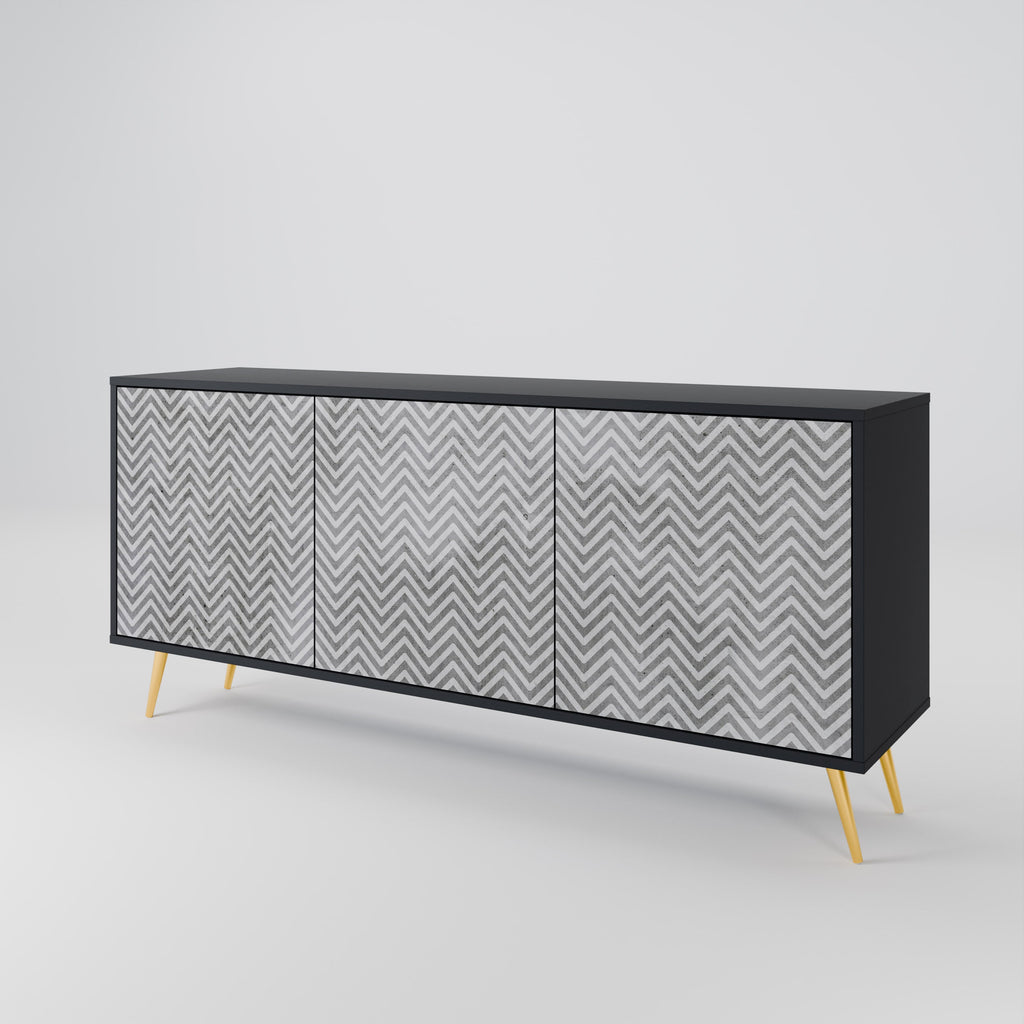 CONCRETE ZIG ZAG 3-Door Sideboard in Black Finish