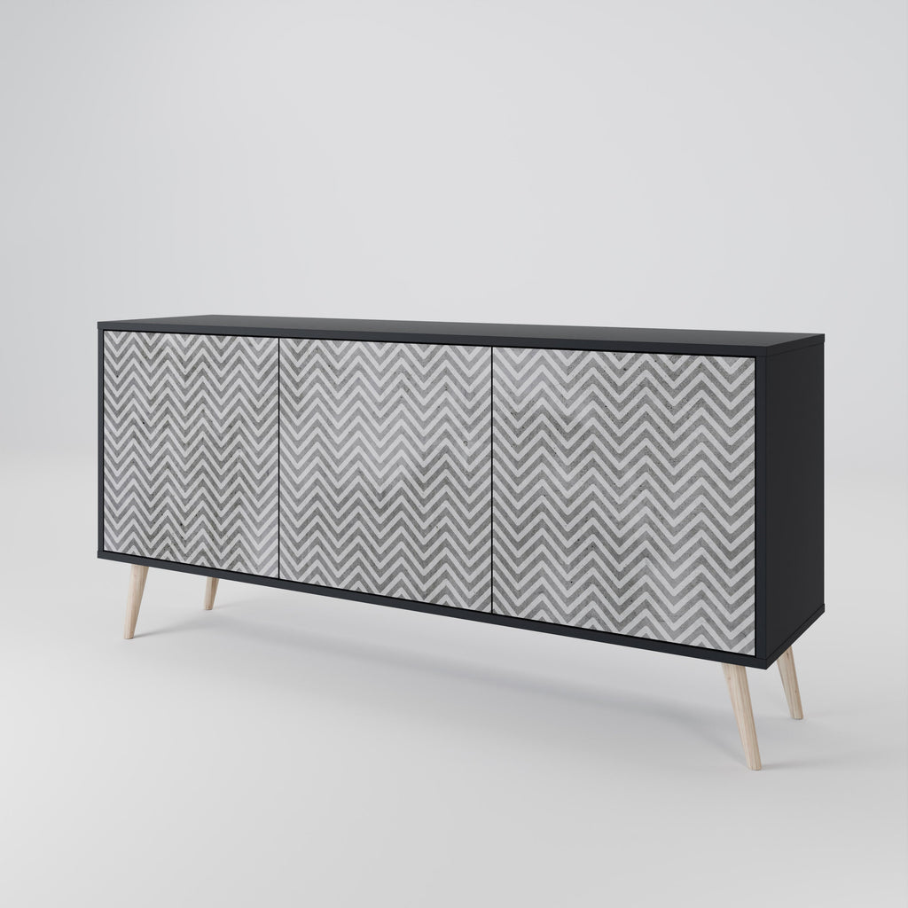 CONCRETE ZIG ZAG 3-Door Sideboard in Black Finish