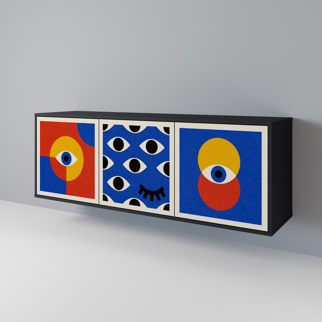 GEOMETRIC EYES 3-Door Sideboard in Black Finish