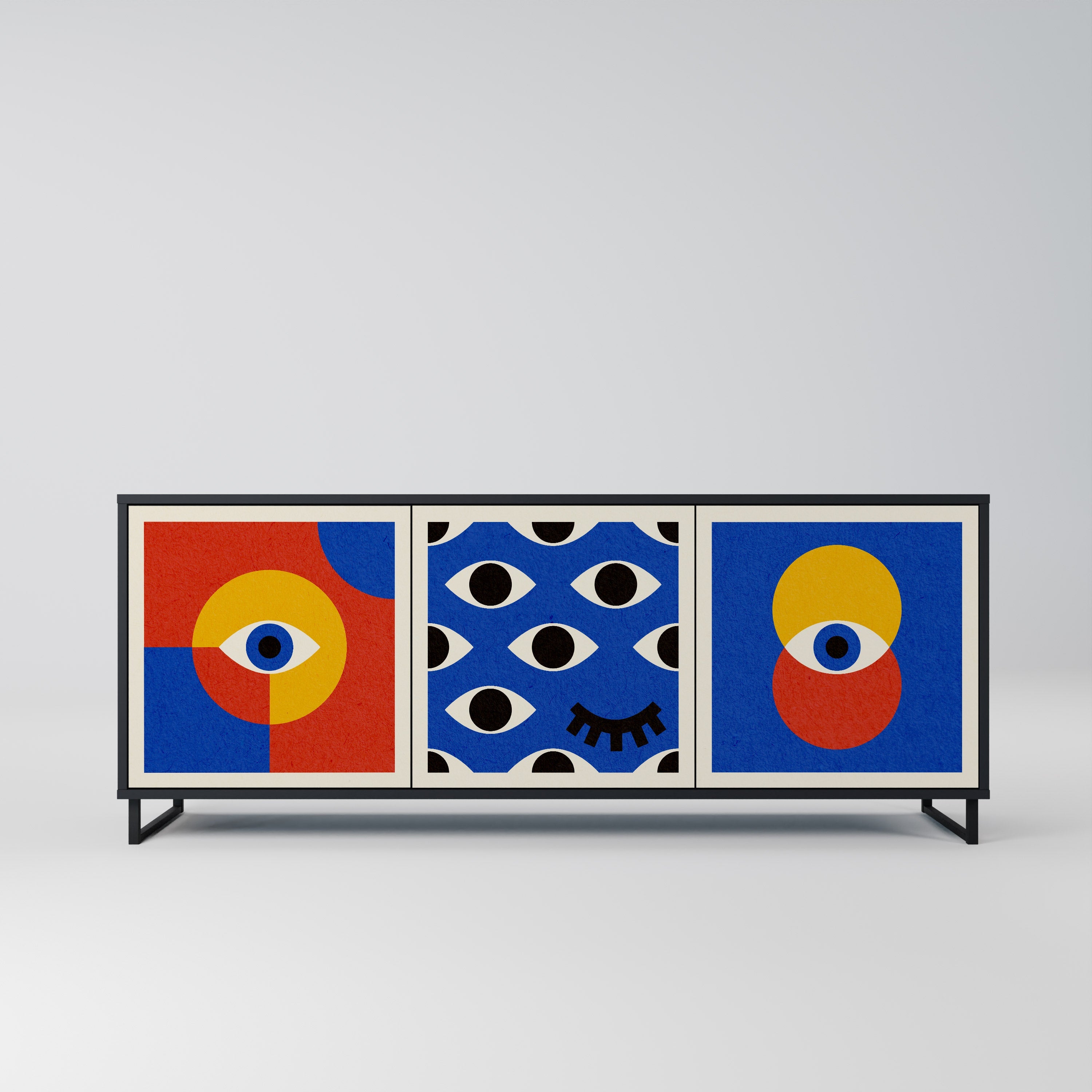 GEOMETRIC EYES 3-Door Sideboard in Black Finish