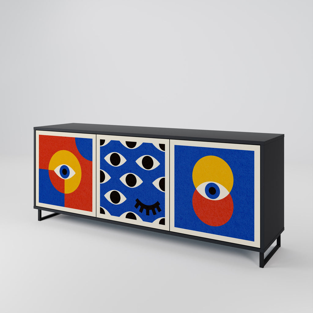 GEOMETRIC EYES 3-Door Sideboard in Black Finish