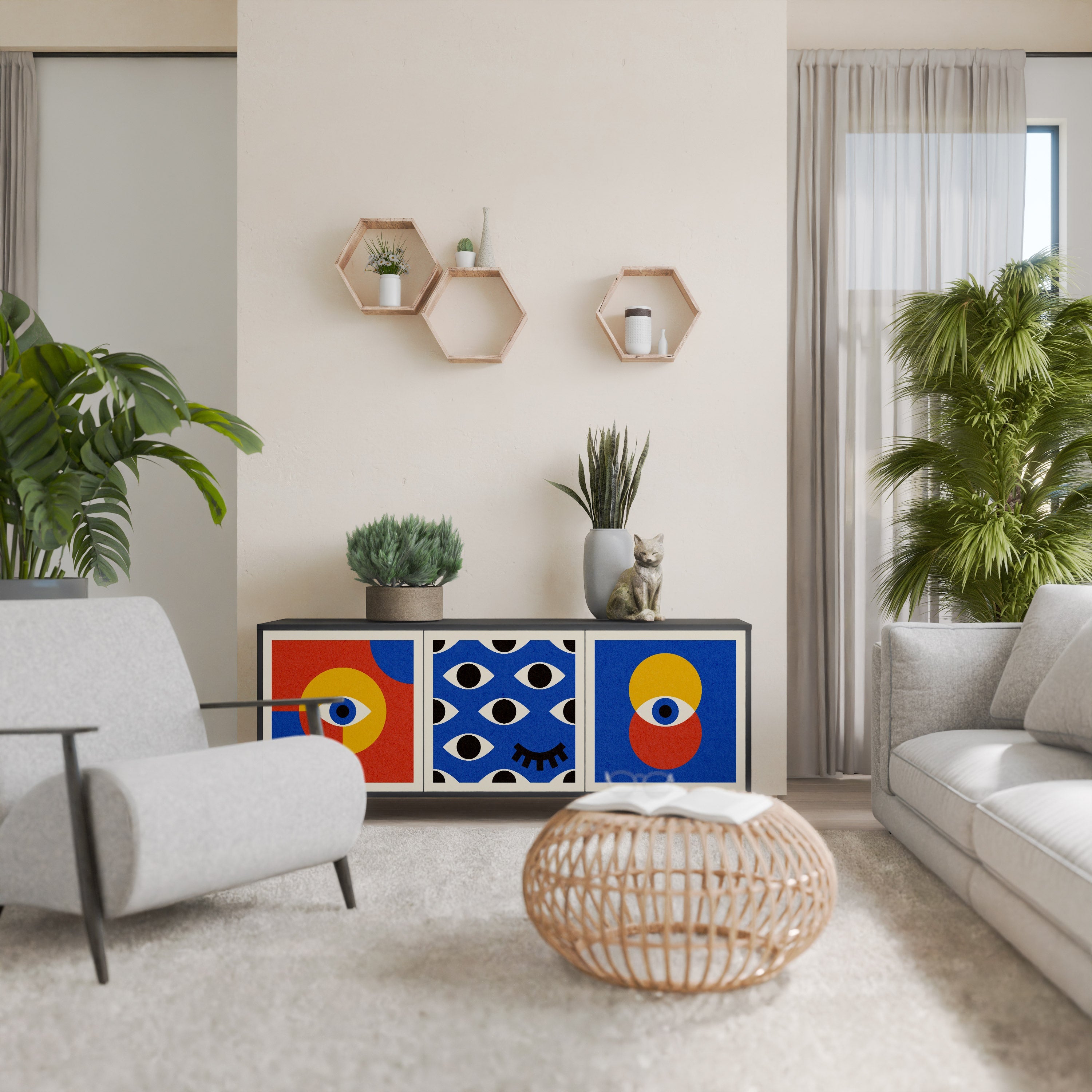 GEOMETRIC EYES 3-Door Sideboard in Black Finish