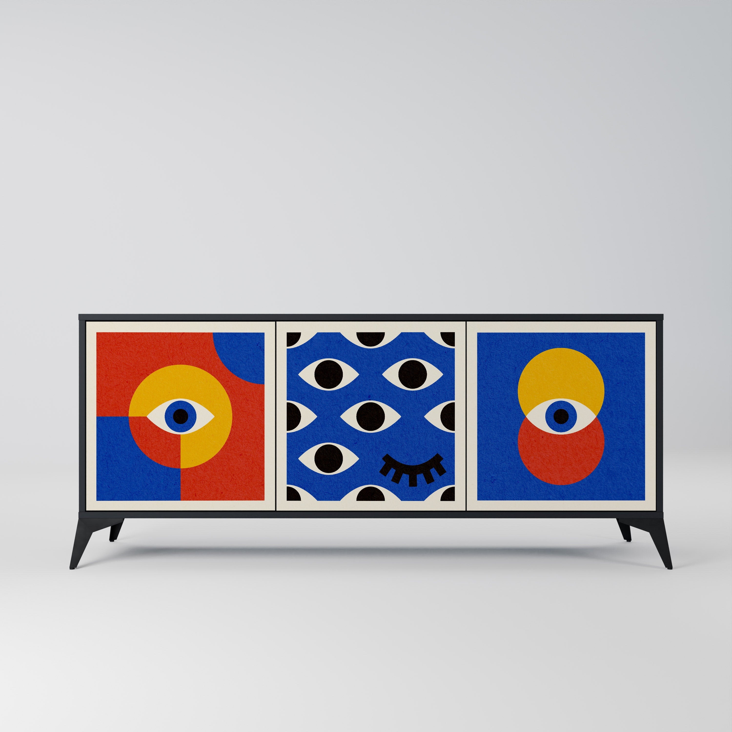 GEOMETRIC EYES 3-Door Sideboard in Black Finish