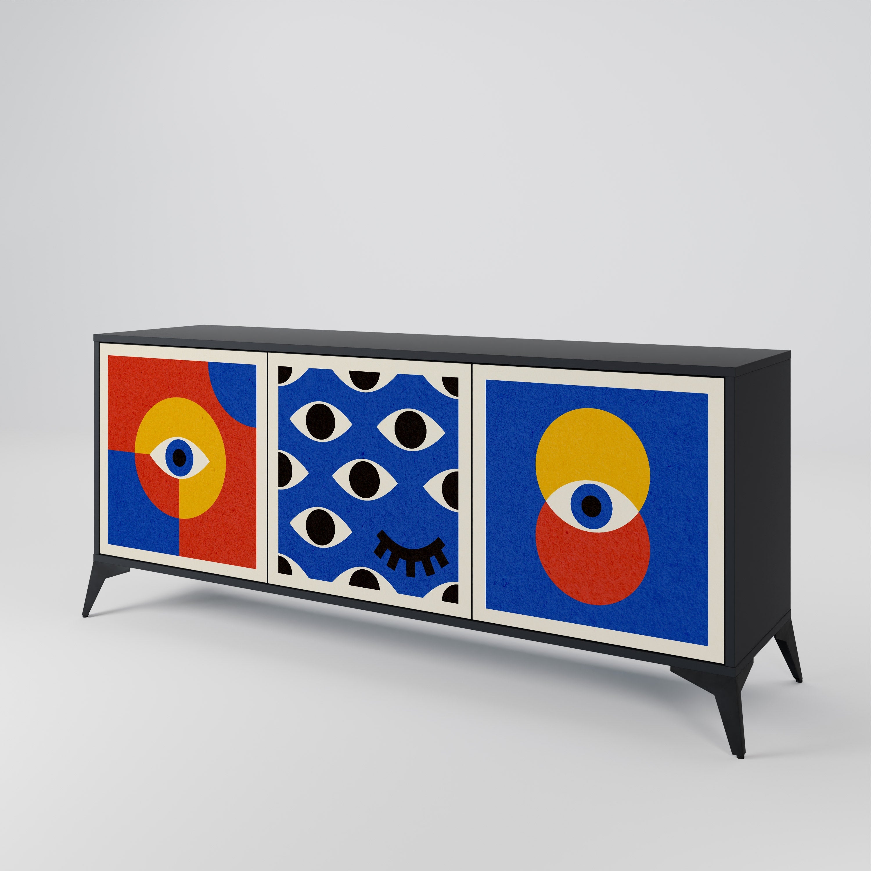 GEOMETRIC EYES 3-Door Sideboard in Black Finish