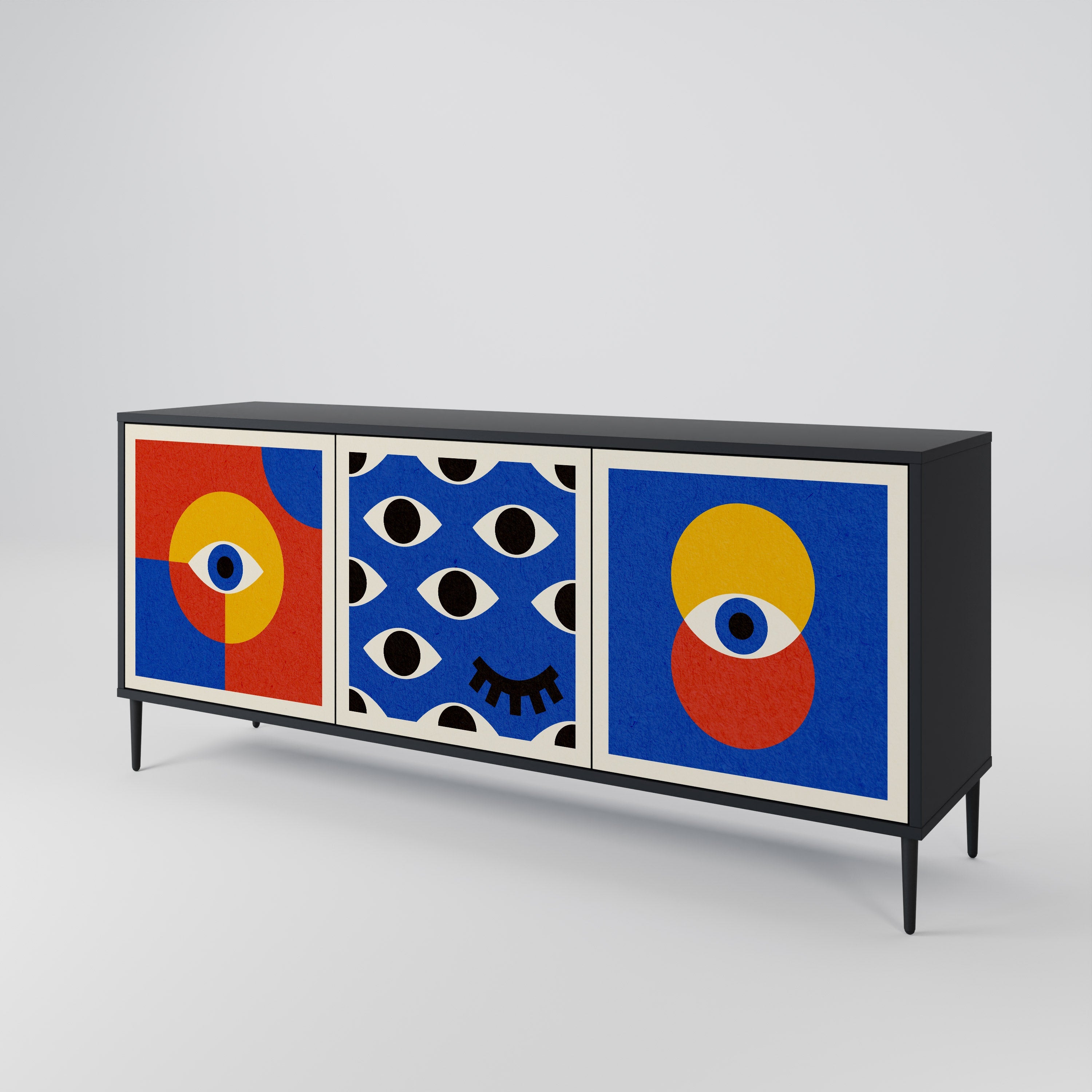 GEOMETRIC EYES 3-Door Sideboard in Black Finish
