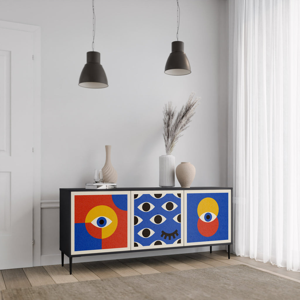 GEOMETRIC EYES 3-Door Sideboard in Black Finish