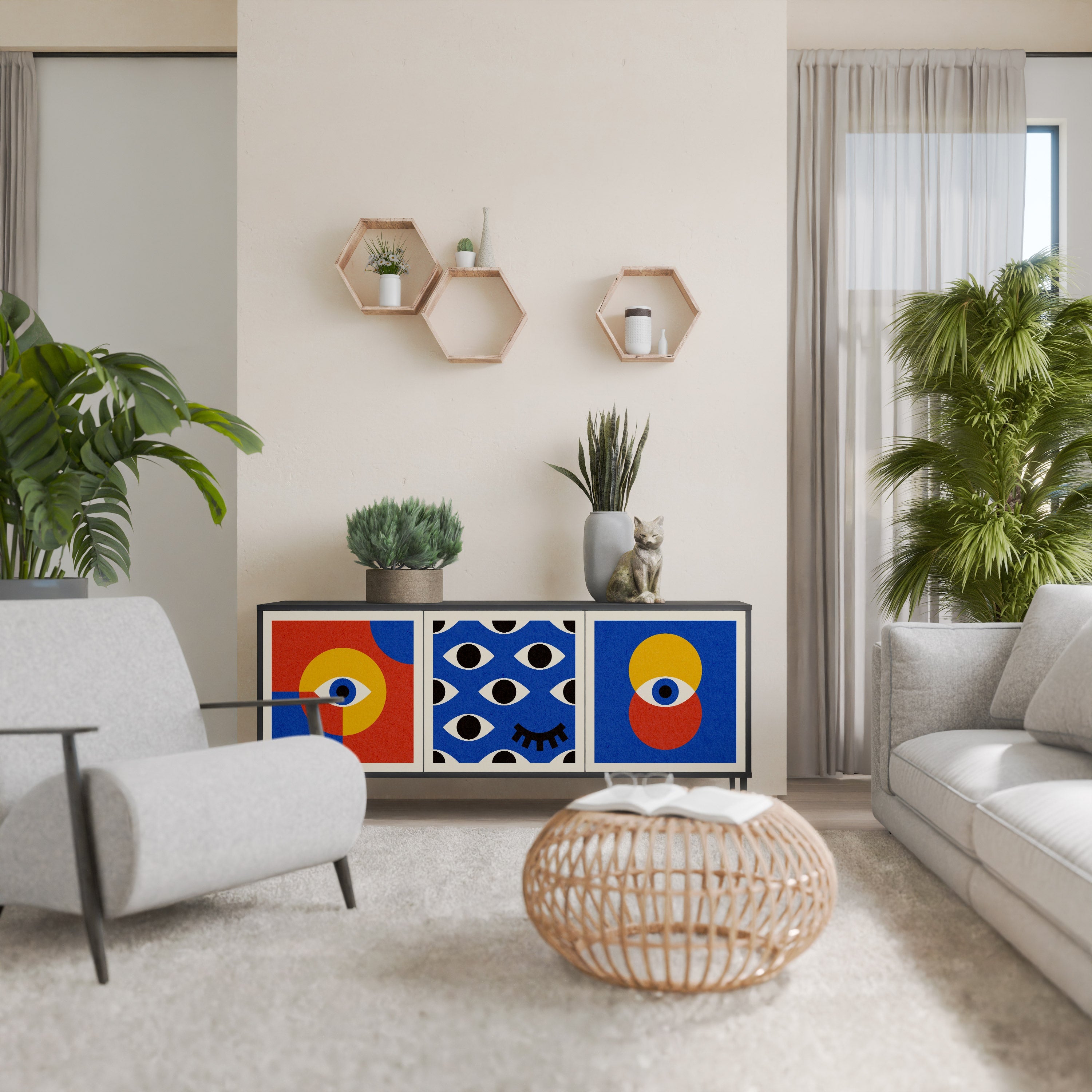 GEOMETRIC EYES 3-Door Sideboard in Black Finish