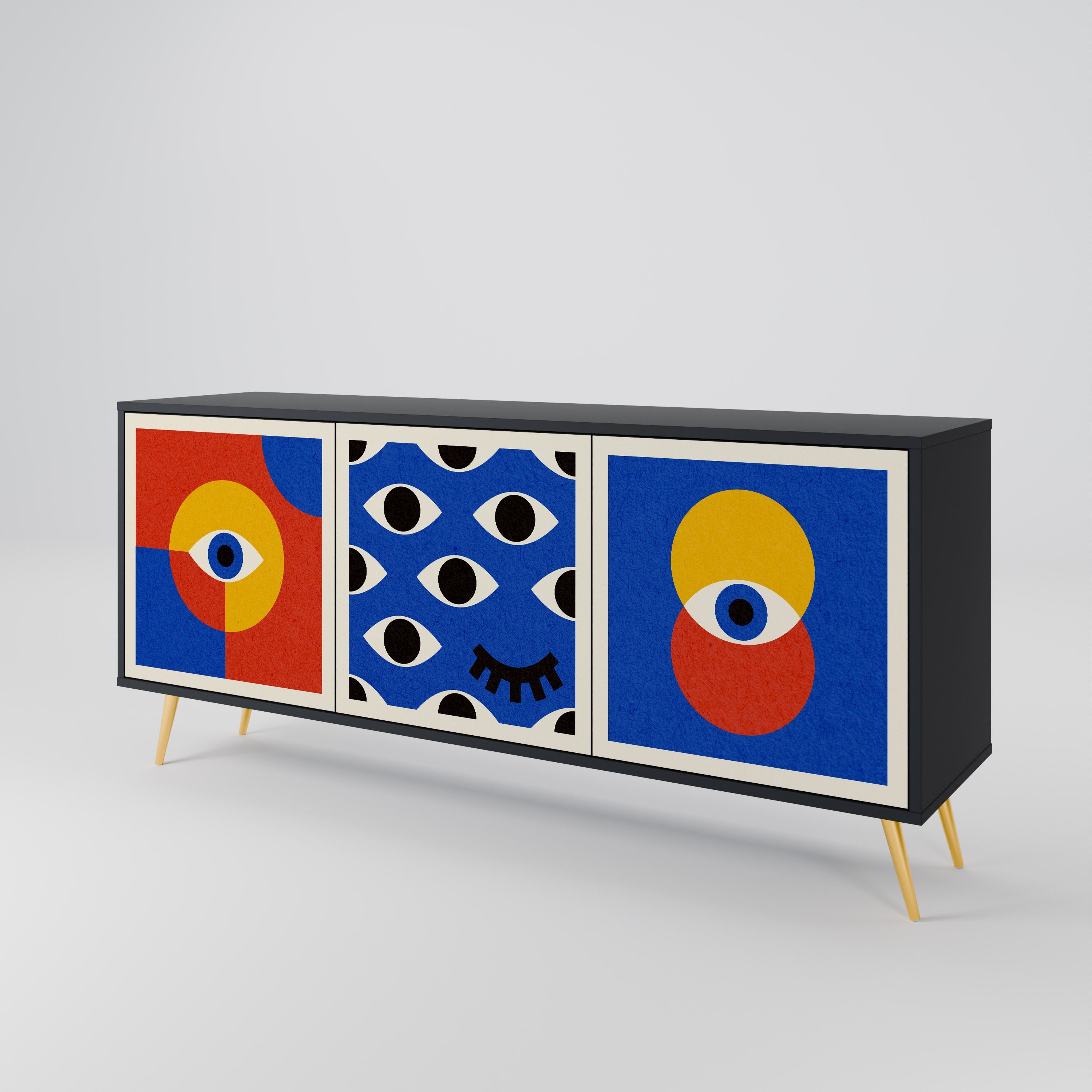 GEOMETRIC EYES 3-Door Sideboard in Black Finish