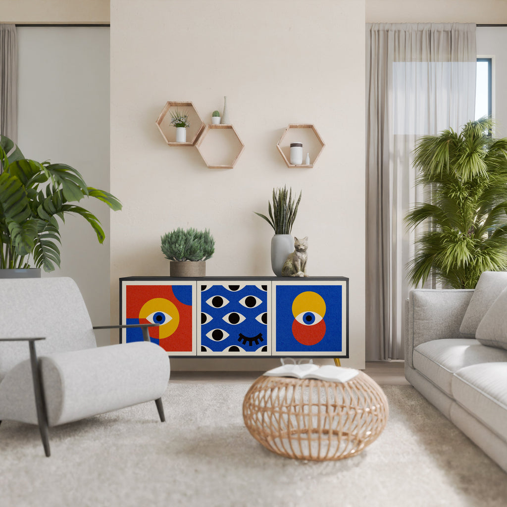 GEOMETRIC EYES 3-Door Sideboard in Black Finish