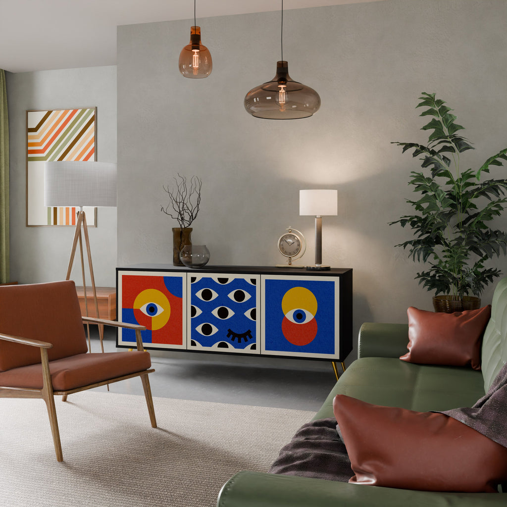 GEOMETRIC EYES 3-Door Sideboard in Black Finish
