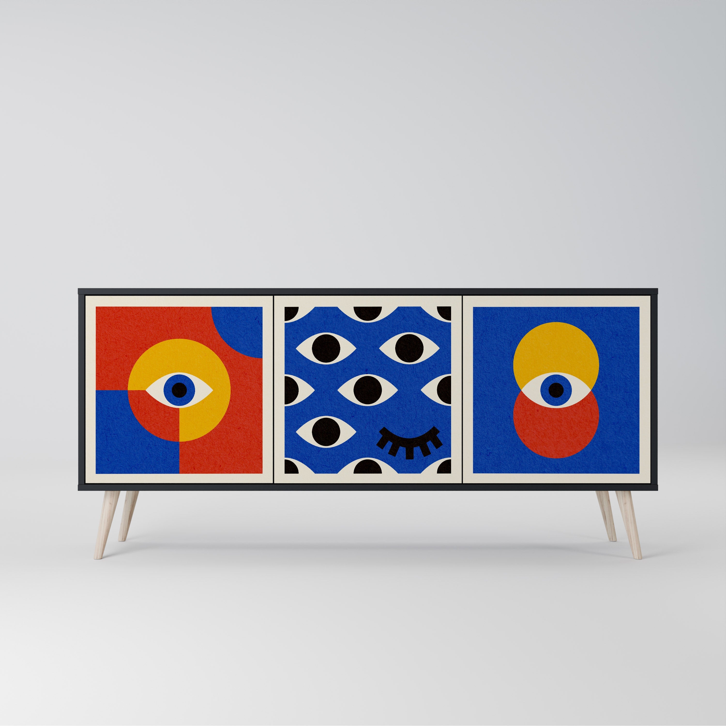 GEOMETRIC EYES 3-Door Sideboard in Black Finish