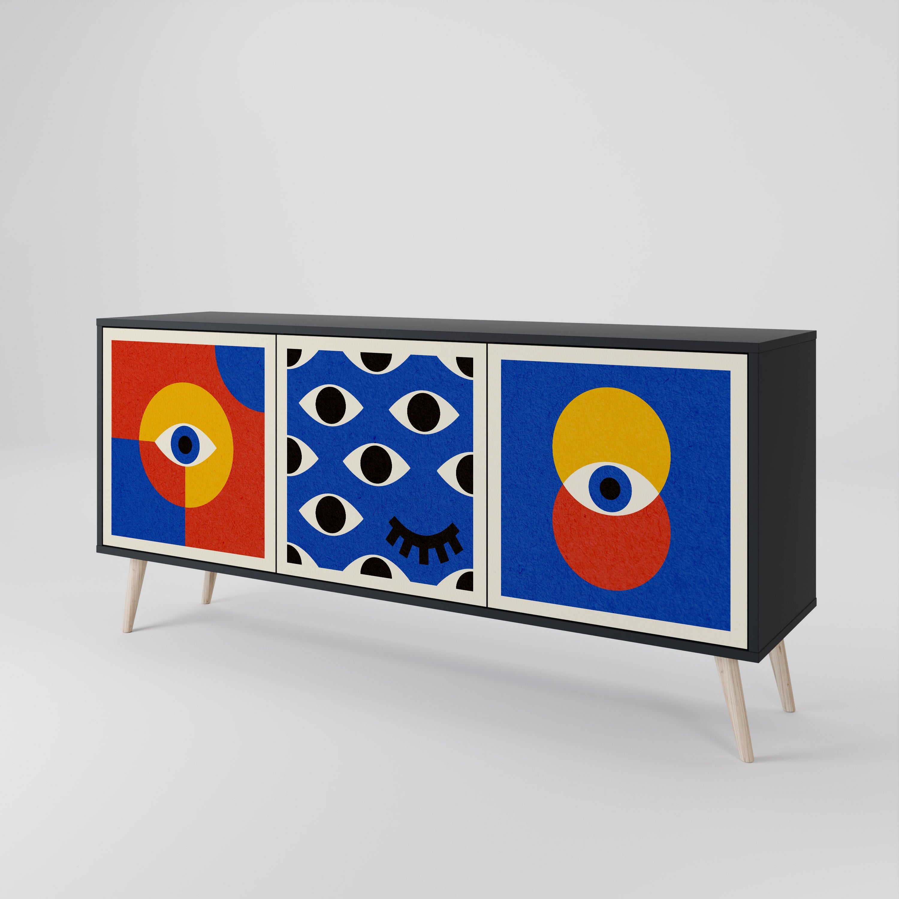 GEOMETRIC EYES 3-Door Sideboard in Black Finish