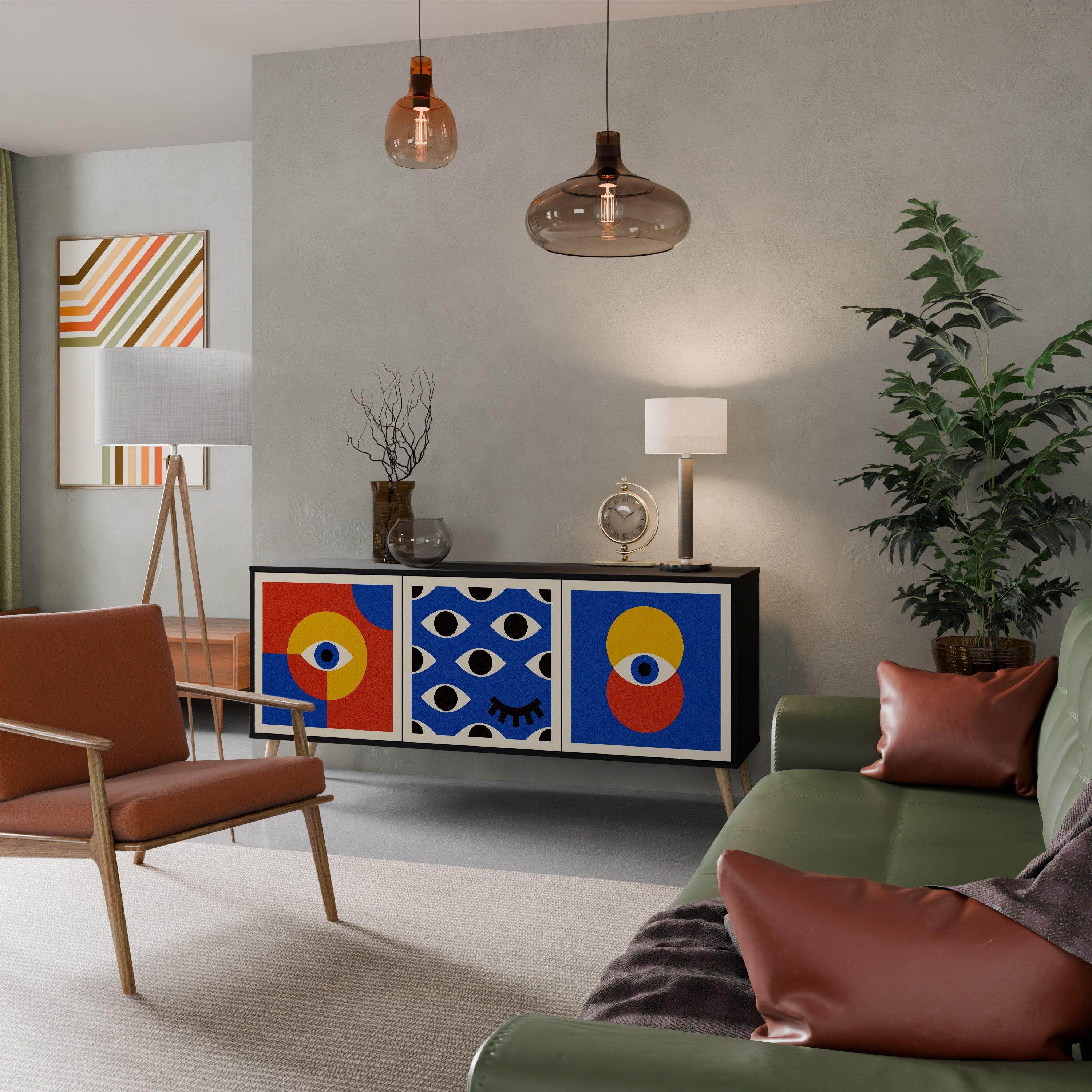 GEOMETRIC EYES 3-Door Sideboard in Black Finish