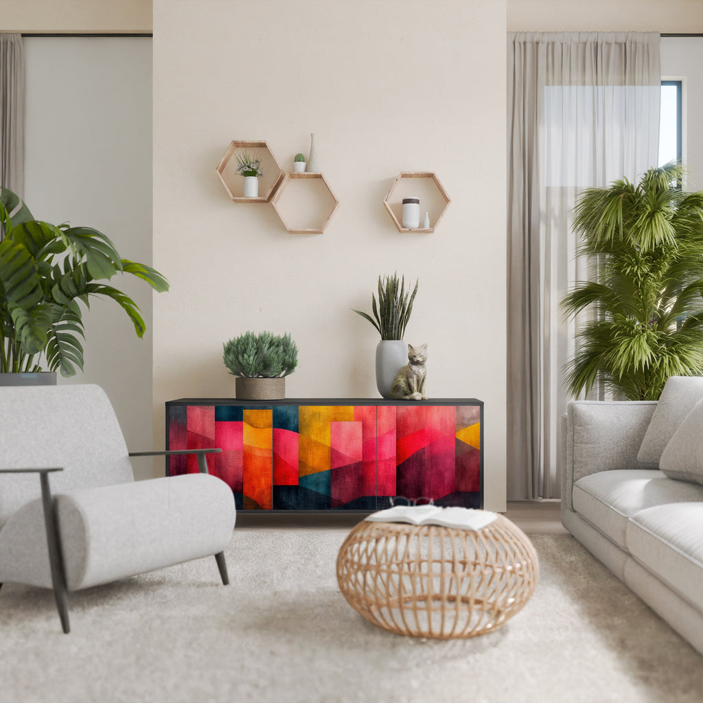 COLORFUL SOUNDS Aparador de 3 Portas em Acabamento Preto