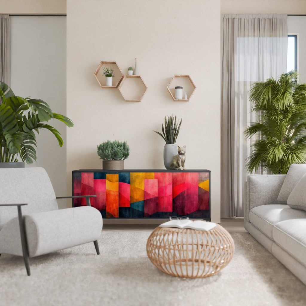 COLORFUL SOUNDS Aparador de 3 Portas em Acabamento Preto