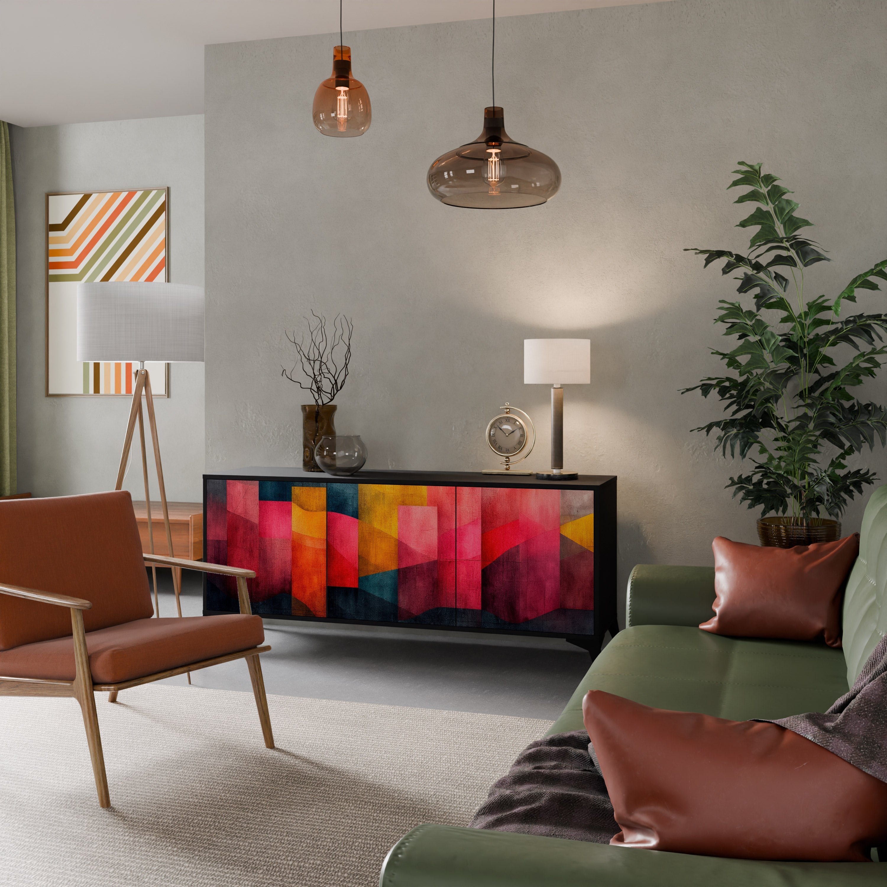 COLORFUL SOUNDS Aparador de 3 Portas em Acabamento Preto