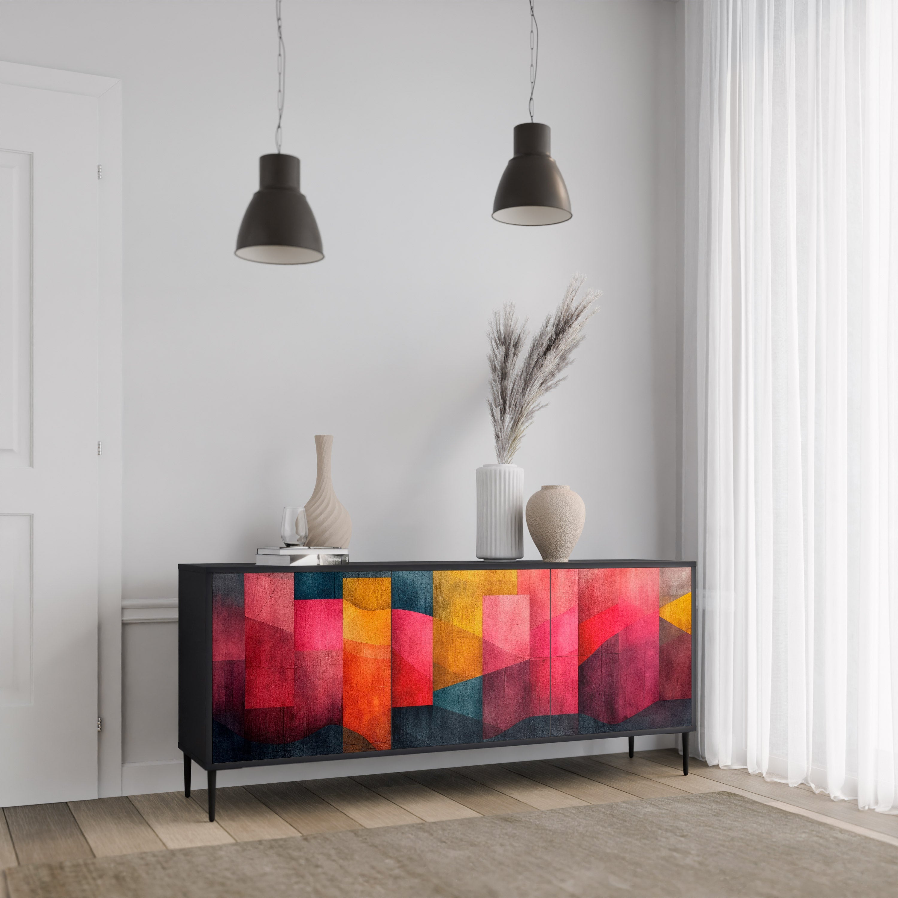 COLORFUL SOUNDS 3-Door Sideboard in Black Finish