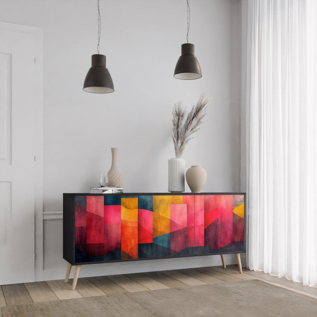 COLORFUL SOUNDS Aparador de 3 Portas em Acabamento Preto