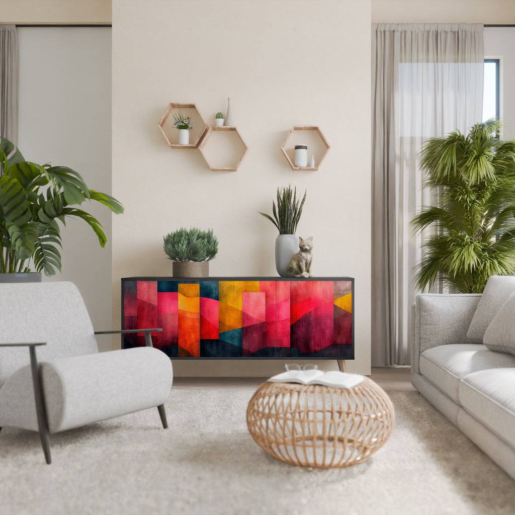 COLORFUL SOUNDS Aparador de 3 Portas em Acabamento Preto