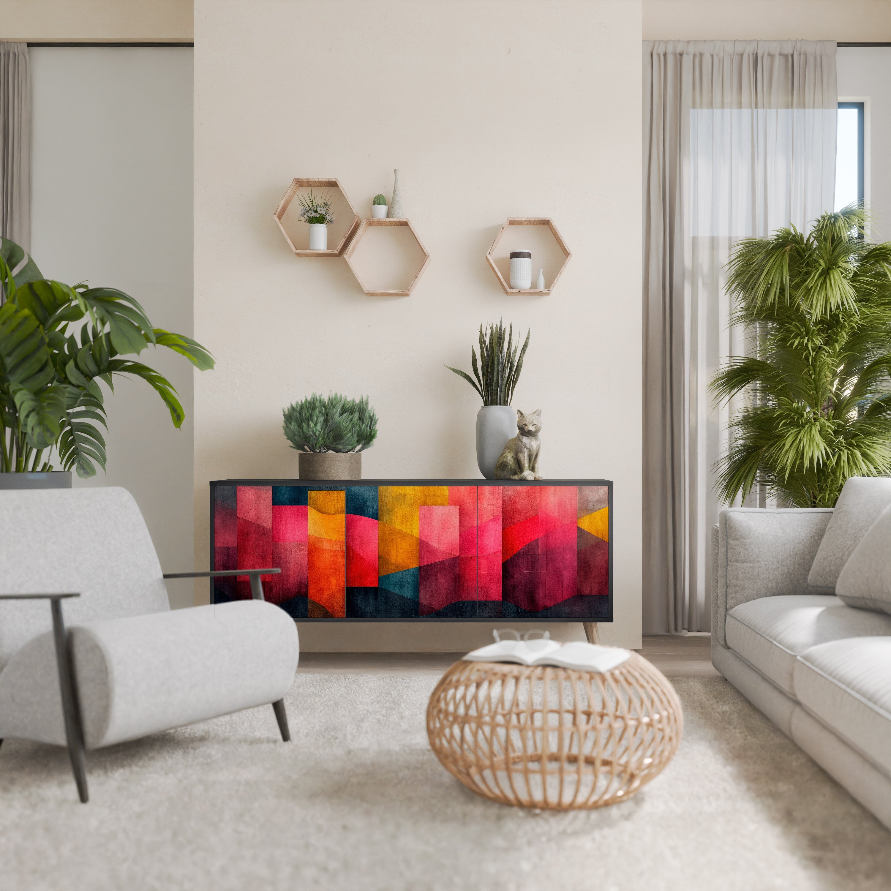 COLORFUL SOUNDS Aparador de 3 Portas em Acabamento Preto