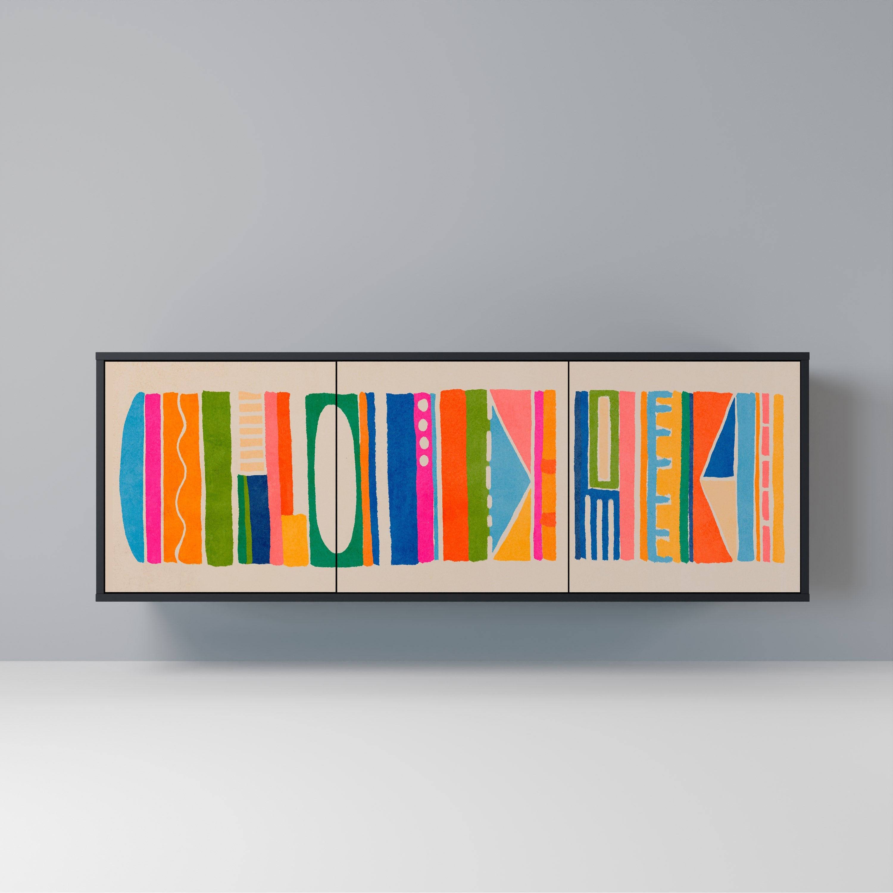 GEOMETRIC SHINE 3-Door Sideboard in Black Finish