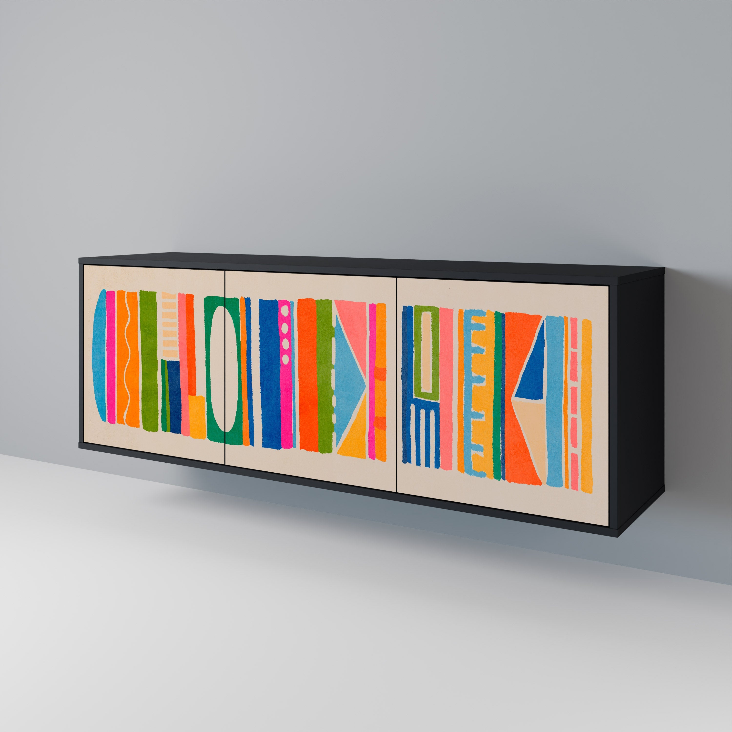 GEOMETRIC SHINE 3-Door Sideboard in Black Finish