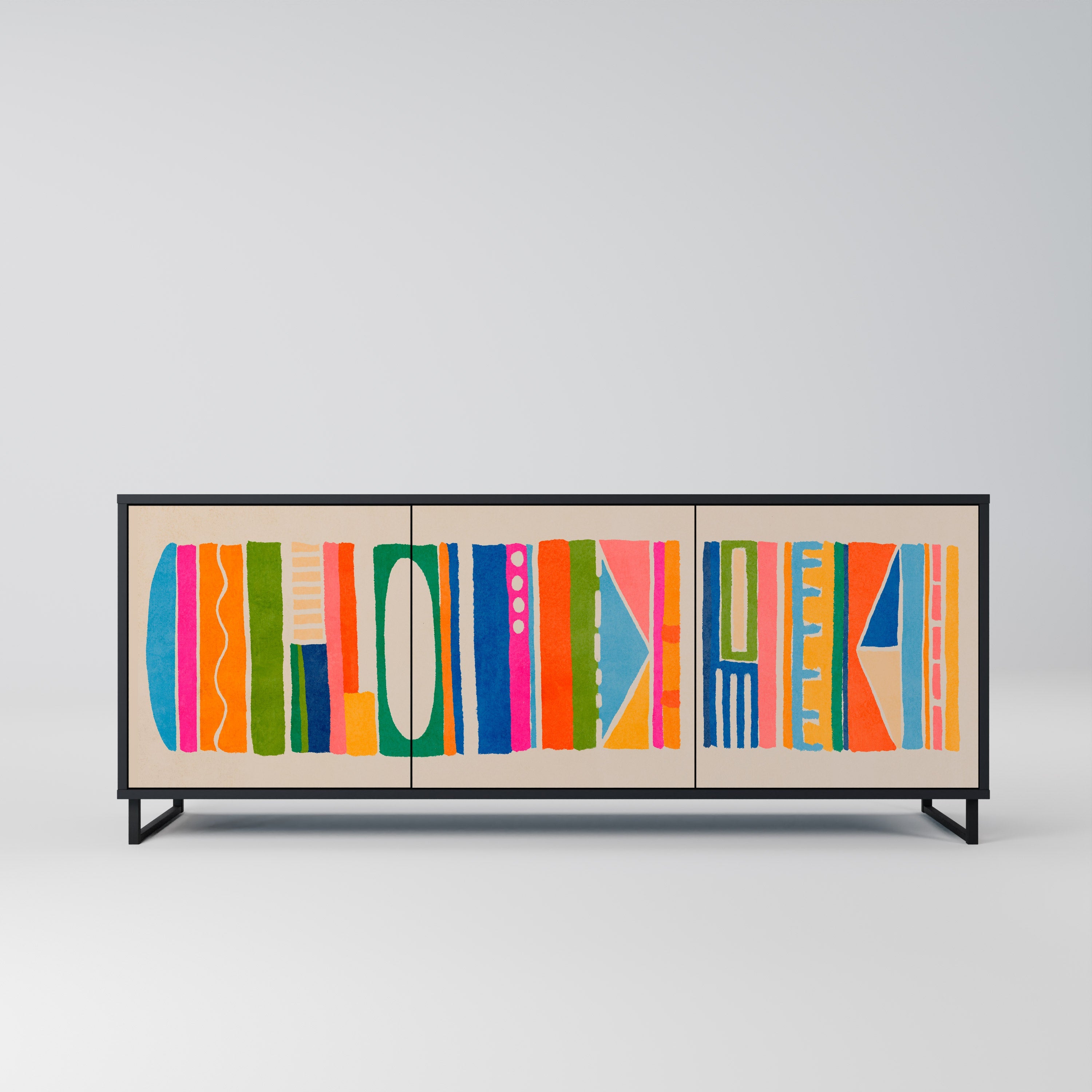 GEOMETRIC SHINE 3-Door Sideboard in Black Finish