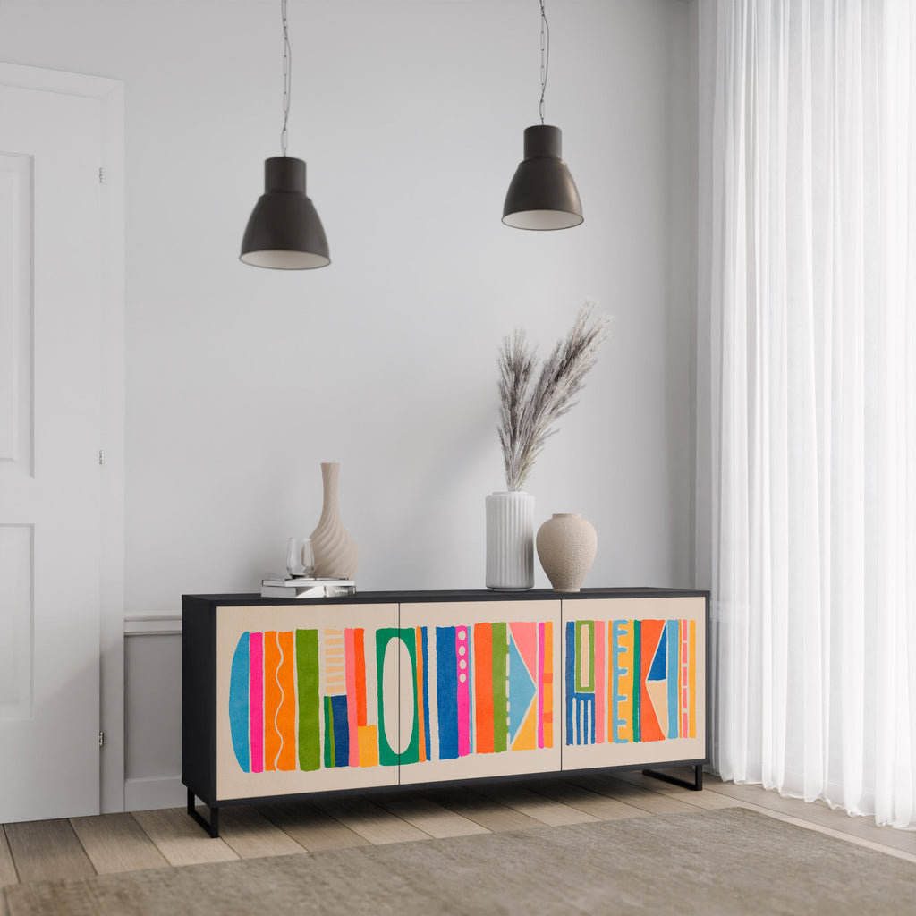 GEOMETRIC SHINE 3-Door Sideboard in Black Finish