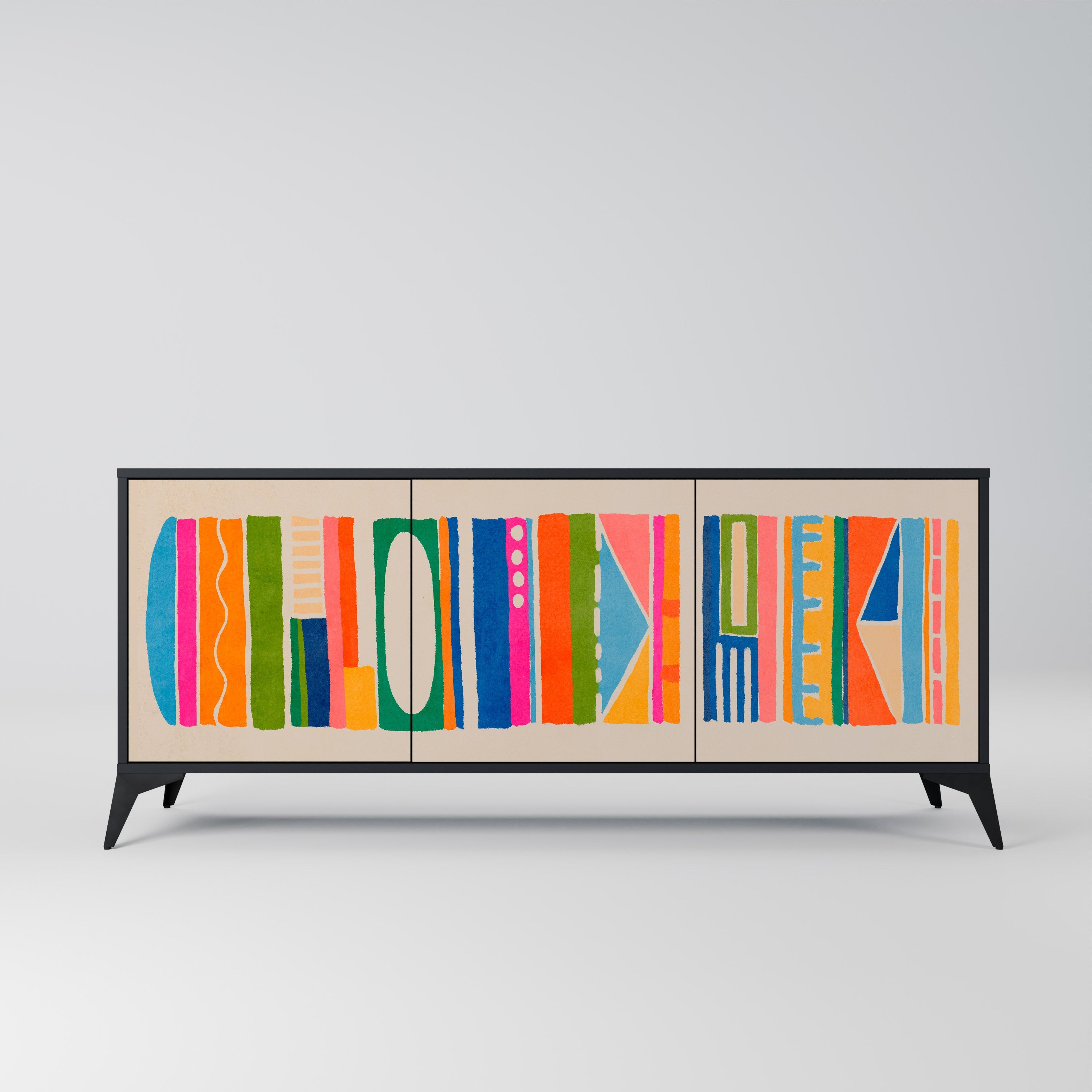GEOMETRIC SHINE 3-Door Sideboard in Black Finish