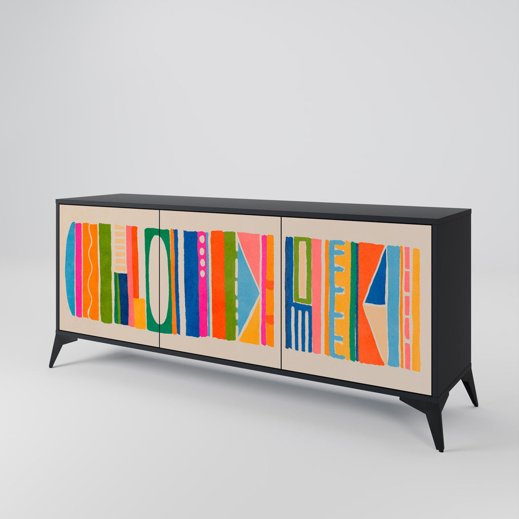 GEOMETRIC SHINE 3-Door Sideboard in Black Finish