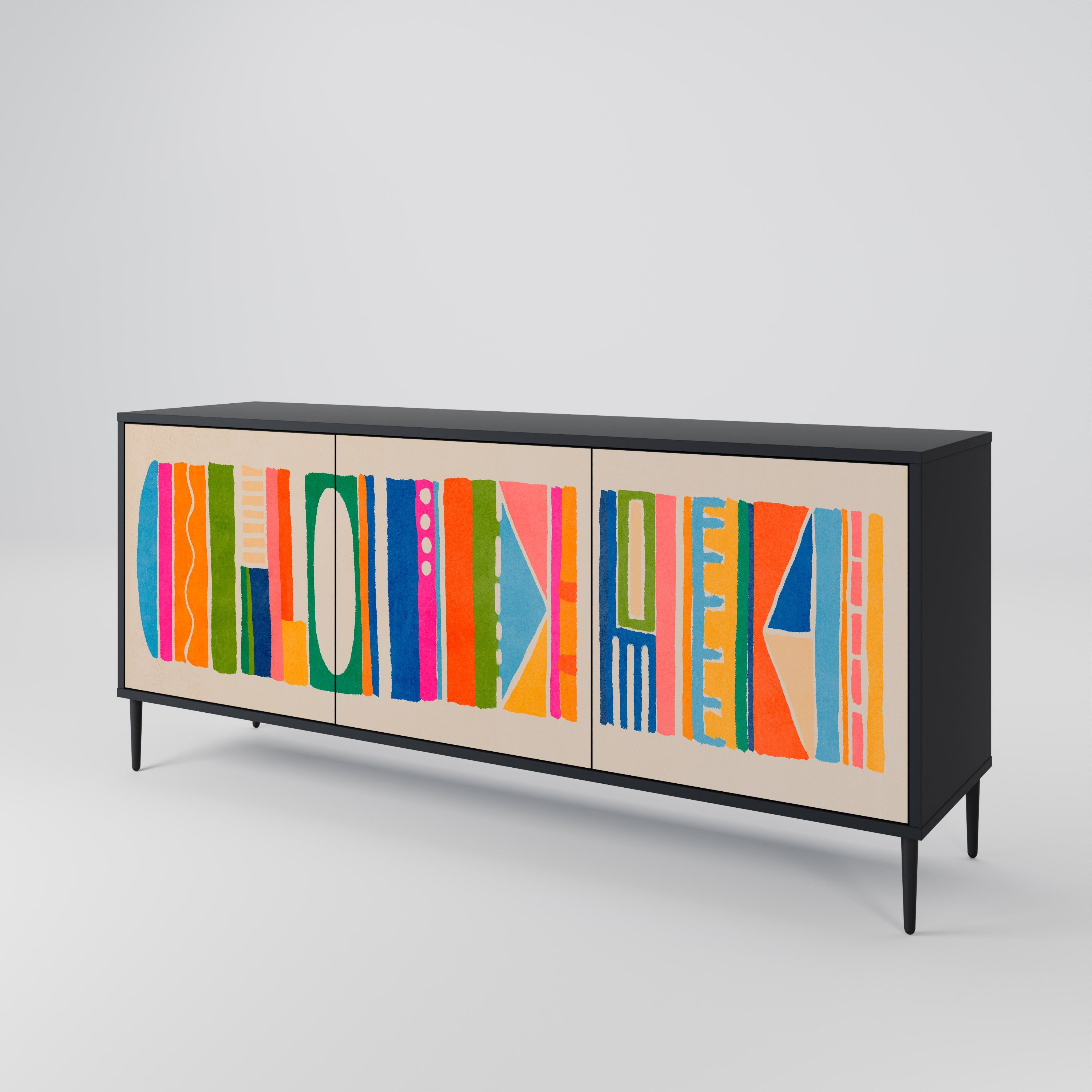 GEOMETRIC SHINE 3-Door Sideboard in Black Finish