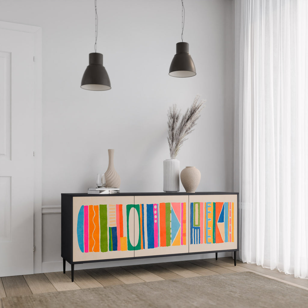 GEOMETRIC SHINE 3-Door Sideboard in Black Finish
