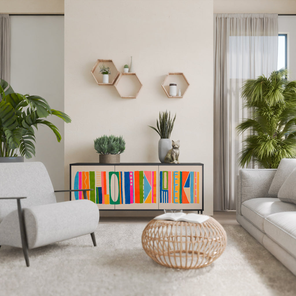 GEOMETRIC SHINE 3-Door Sideboard in Black Finish