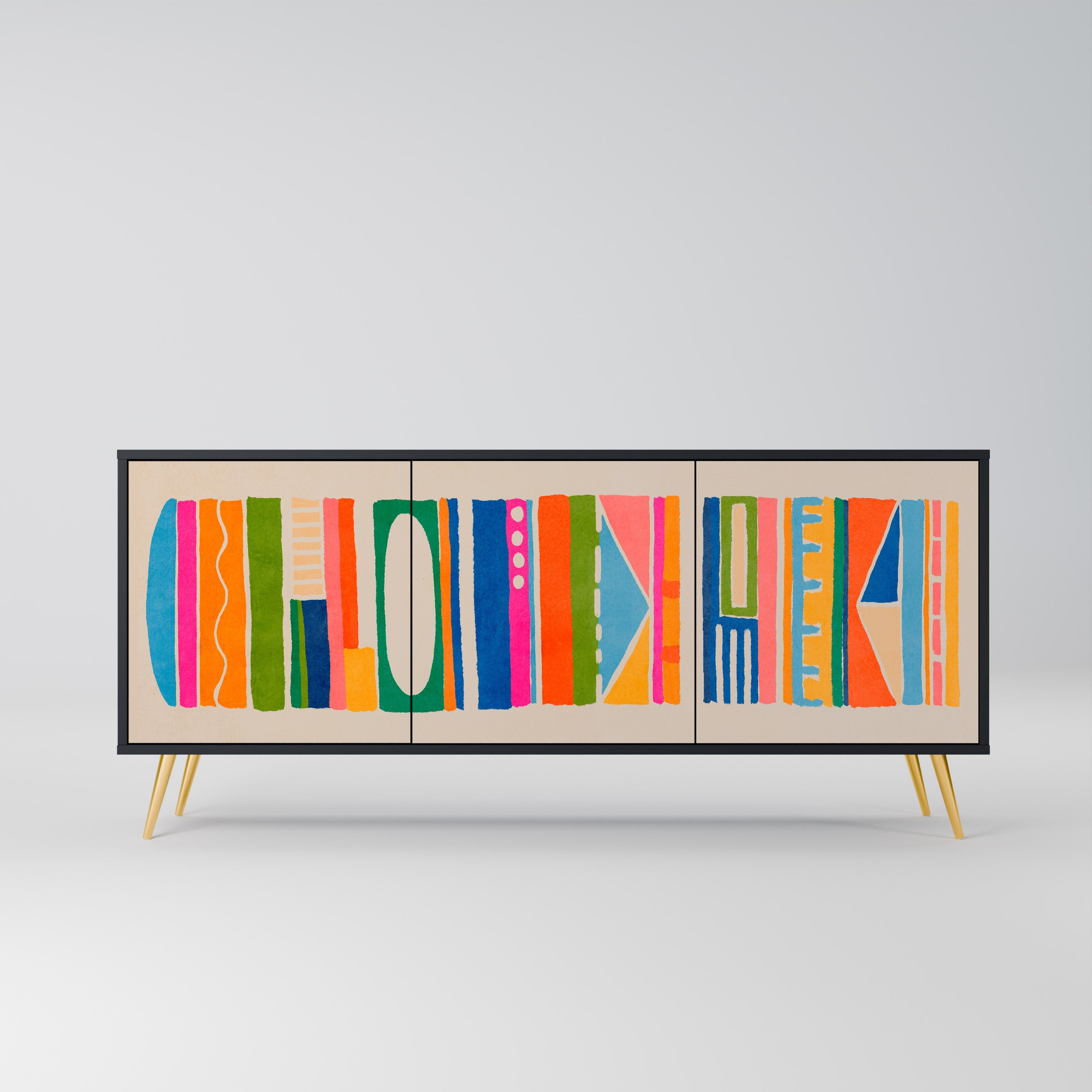 GEOMETRIC SHINE 3-Door Sideboard in Black Finish