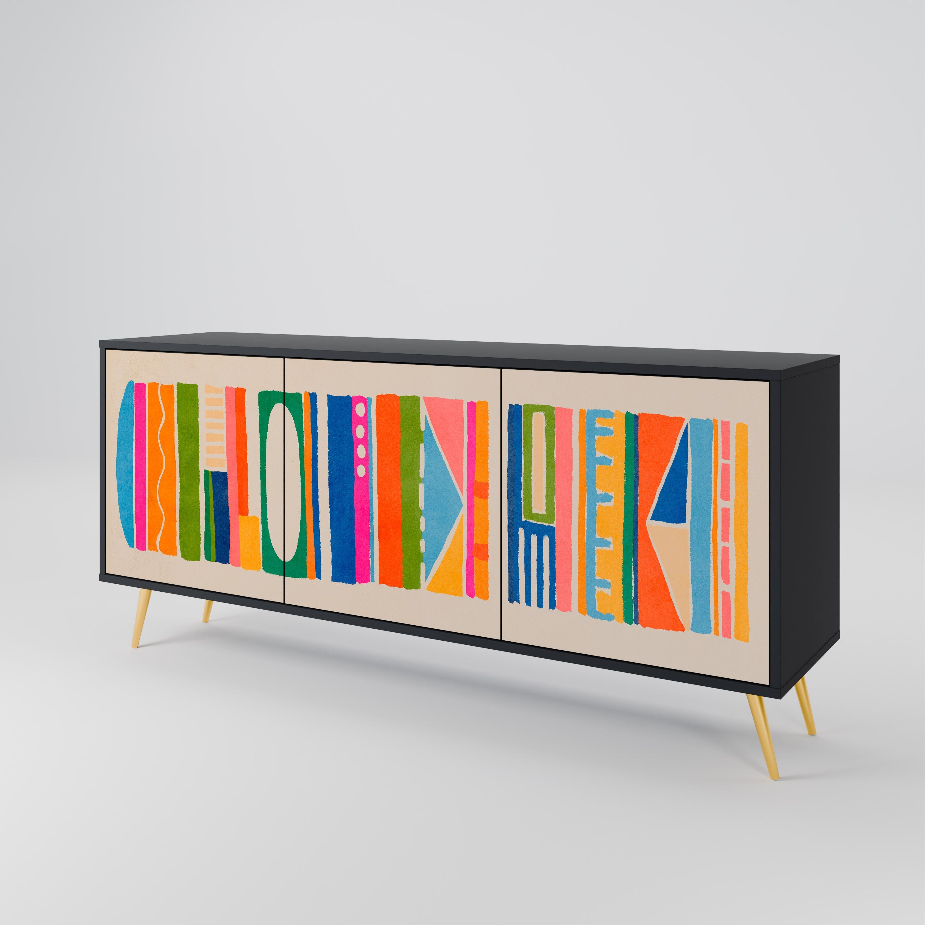 GEOMETRIC SHINE 3-Door Sideboard in Black Finish