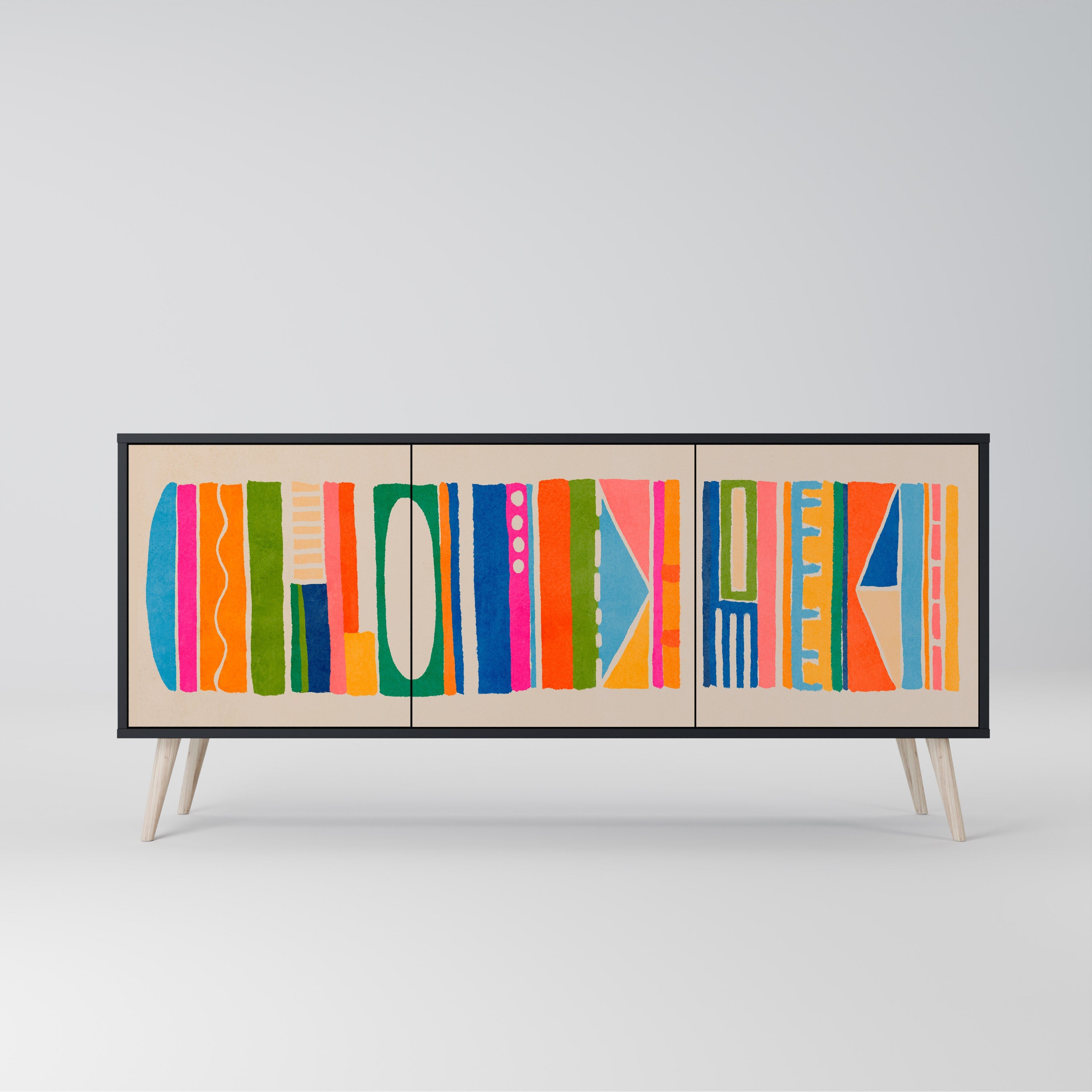 GEOMETRIC SHINE 3-Door Sideboard in Black Finish