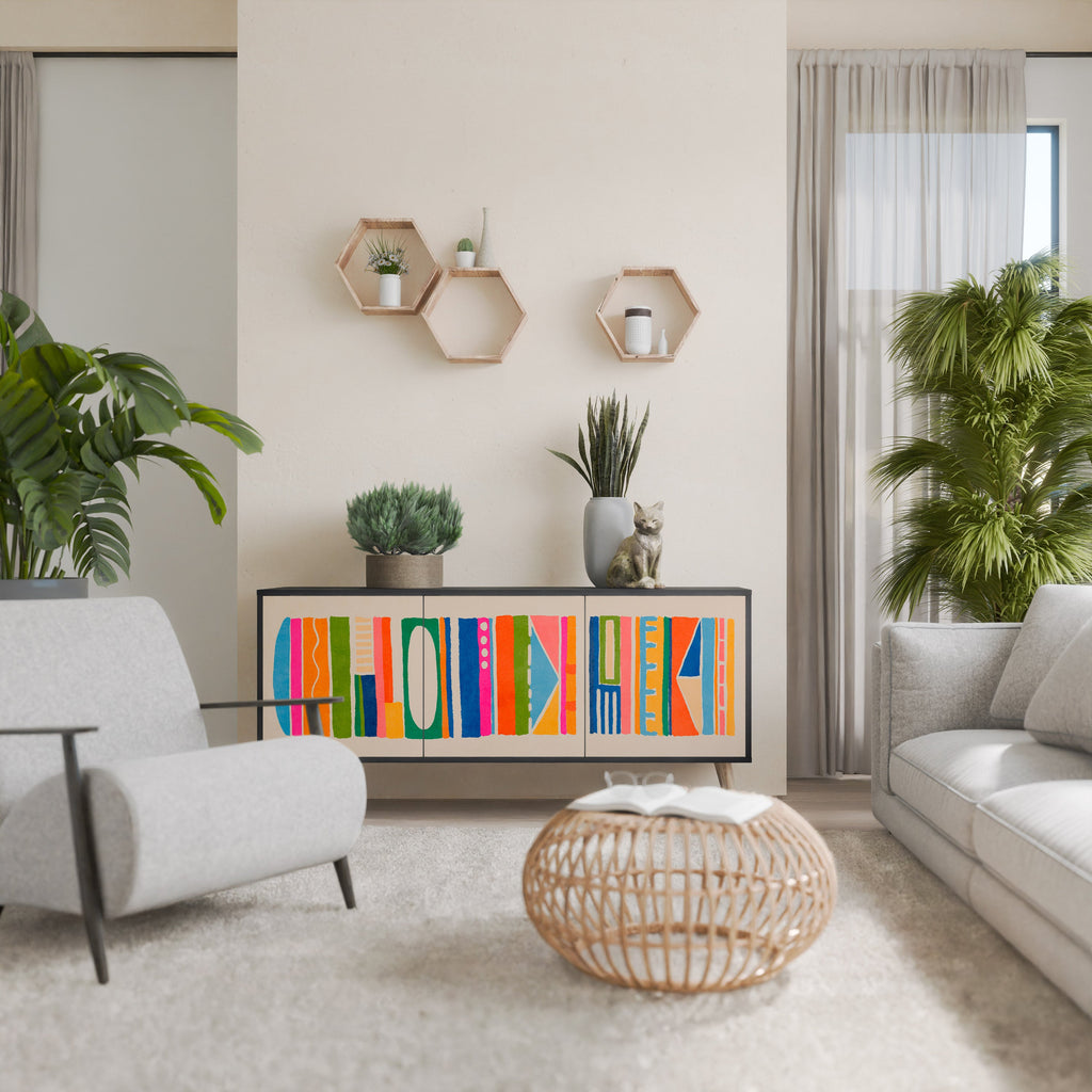 GEOMETRIC SHINE 3-Door Sideboard in Black Finish