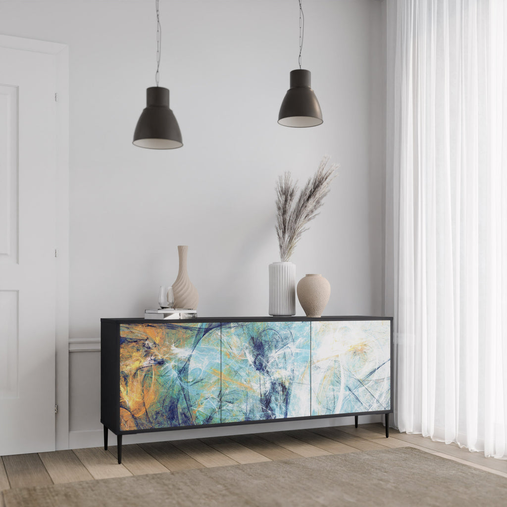 ABSTRACT THOUGHTS Aparador de 3 Portas em Acabamento Preto