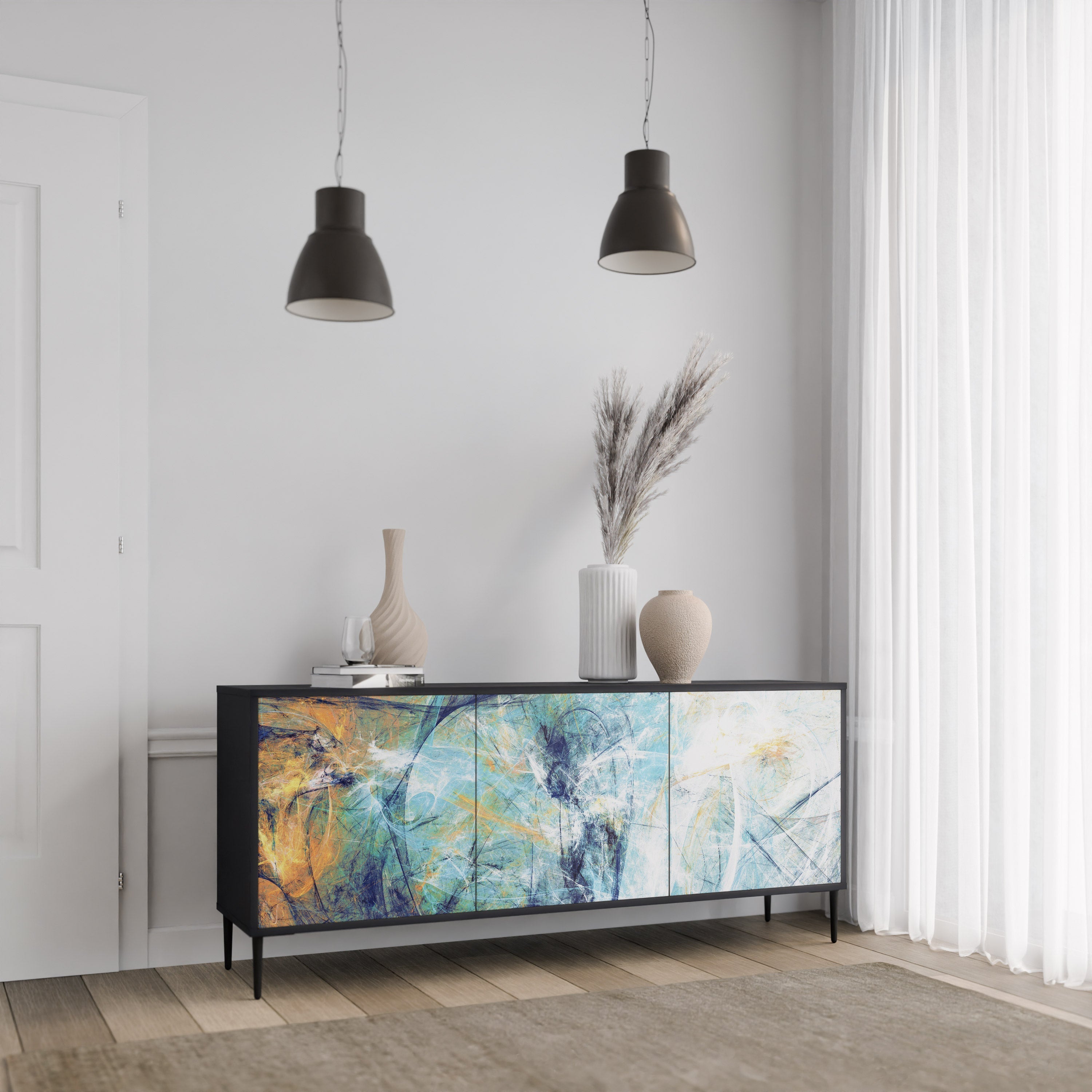 ABSTRACT THOUGHTS Aparador de 3 Portas em Acabamento Preto