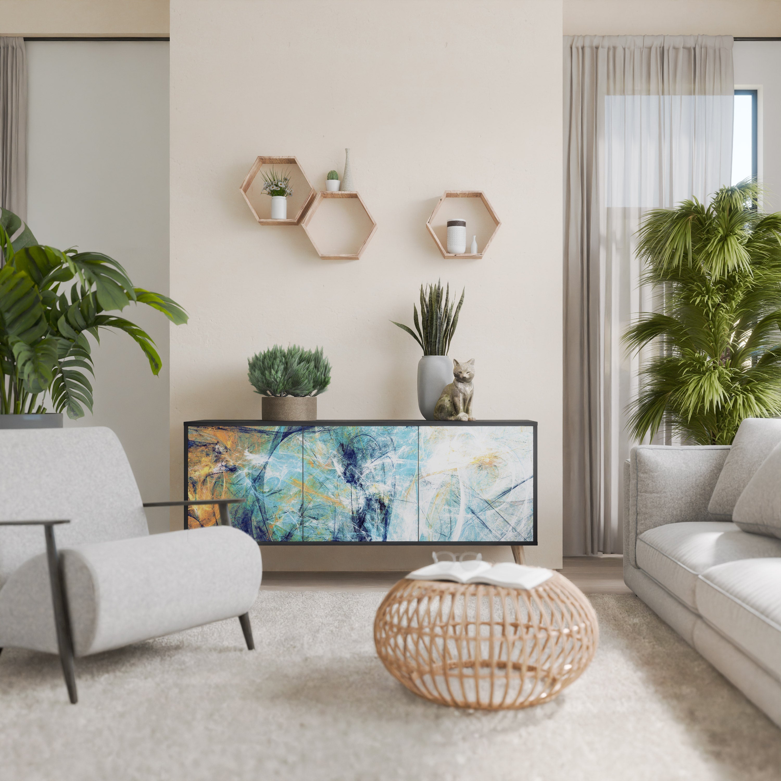 ABSTRACT THOUGHTS Aparador de 3 Portas em Acabamento Preto