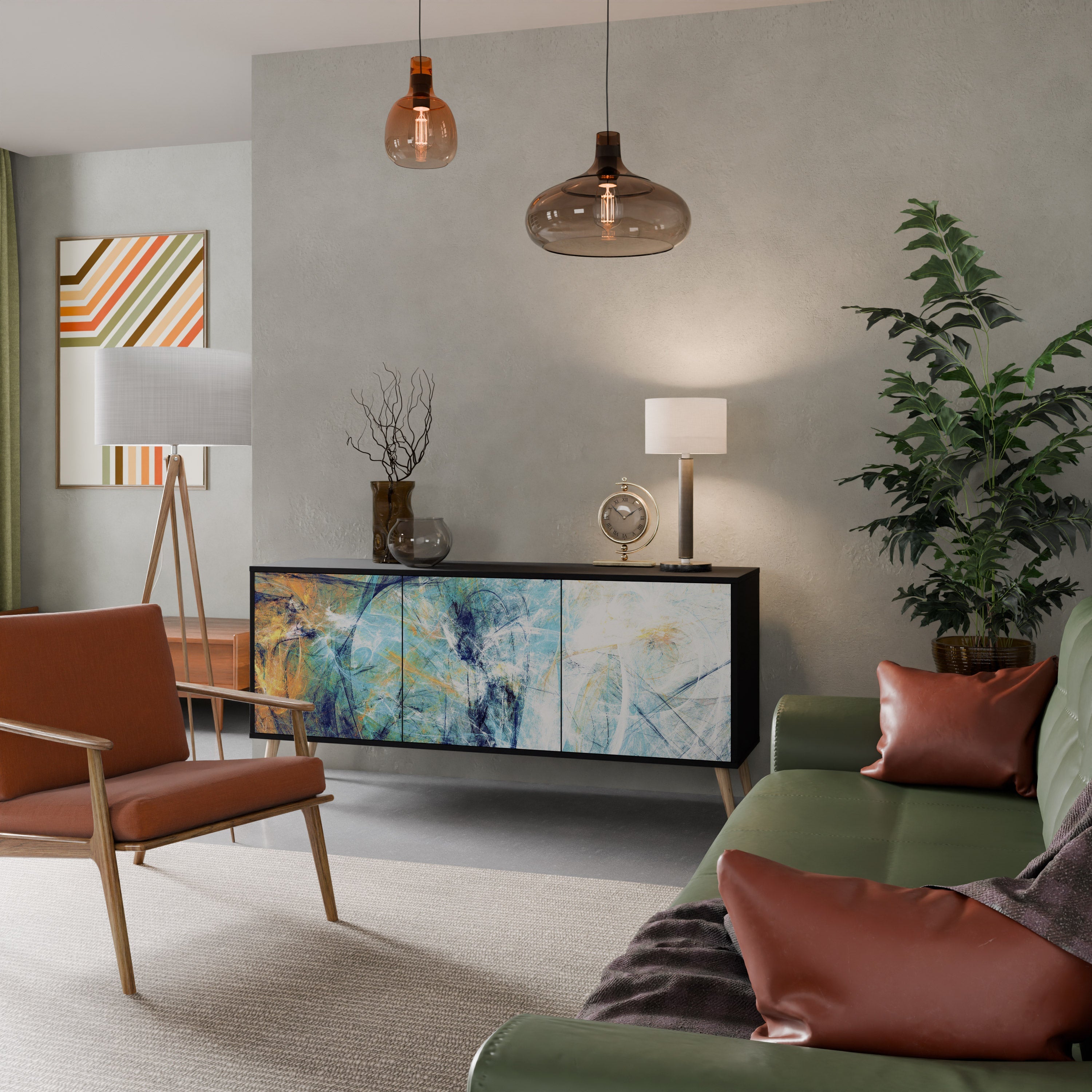 ABSTRACT THOUGHTS Aparador de 3 Portas em Acabamento Preto