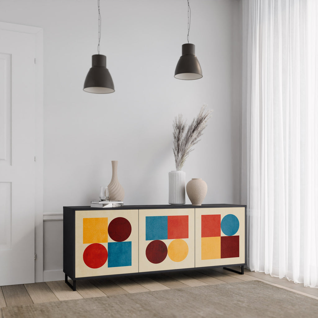 GEOMETRIC PUZZLE 3-Door Sideboard in Black Finish