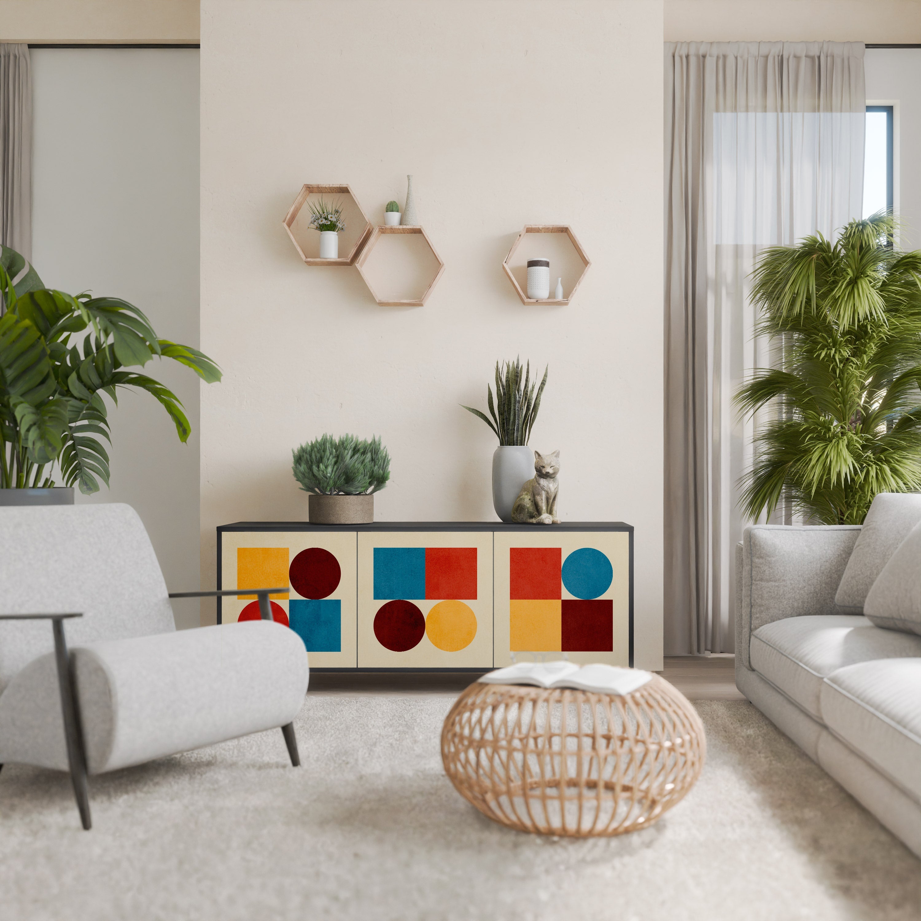 GEOMETRIC PUZZLE 3-Door Sideboard in Black Finish