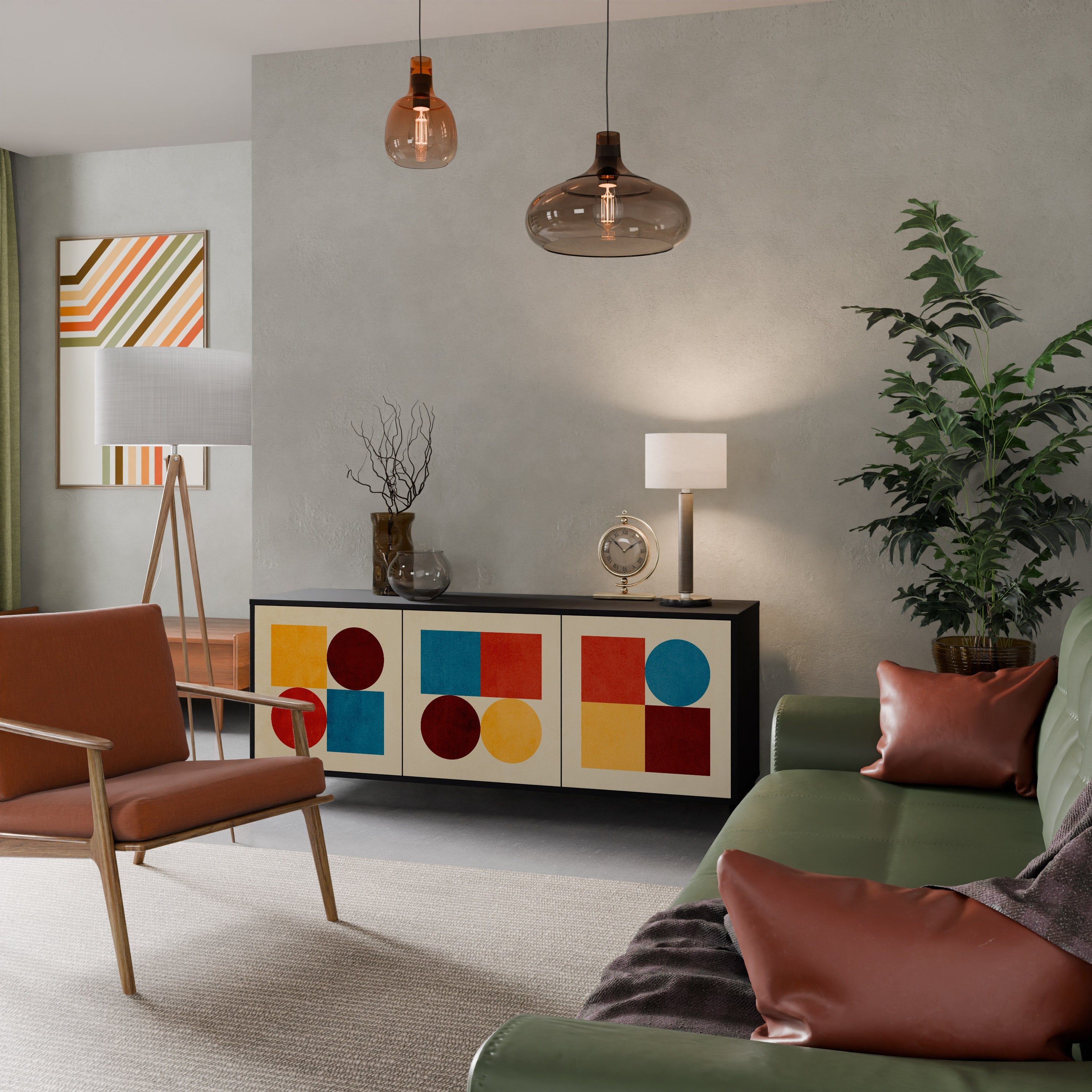 GEOMETRIC PUZZLE 3-Door Sideboard in Black Finish