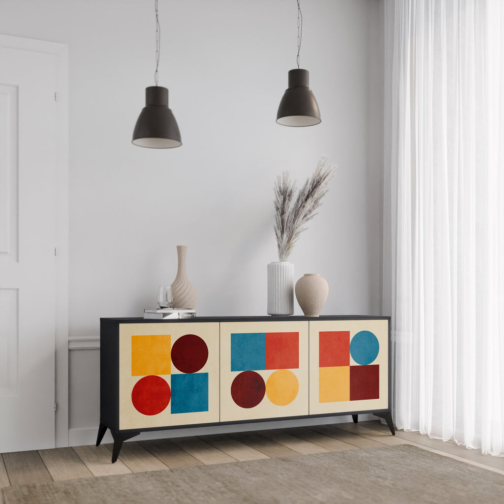 GEOMETRIC PUZZLE 3-Door Sideboard in Black Finish