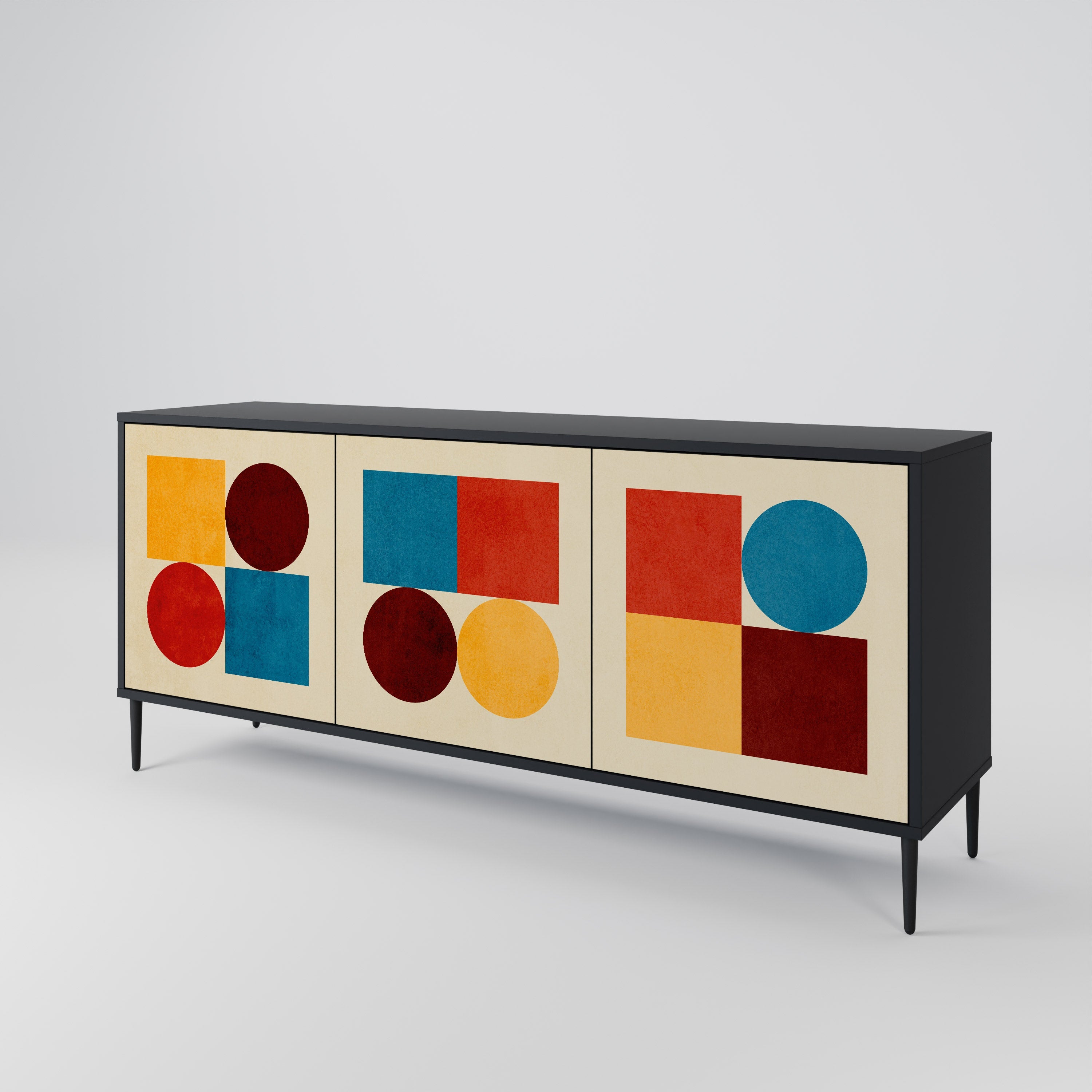 GEOMETRIC PUZZLE 3-Door Sideboard in Black Finish