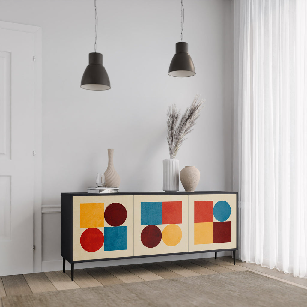GEOMETRIC PUZZLE 3-Door Sideboard in Black Finish