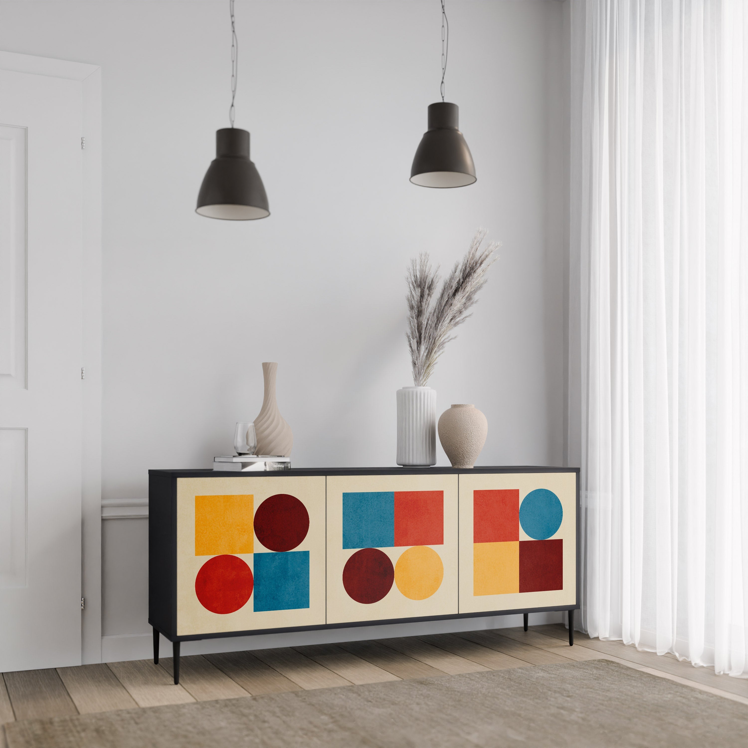 GEOMETRIC PUZZLE 3-Door Sideboard in Black Finish