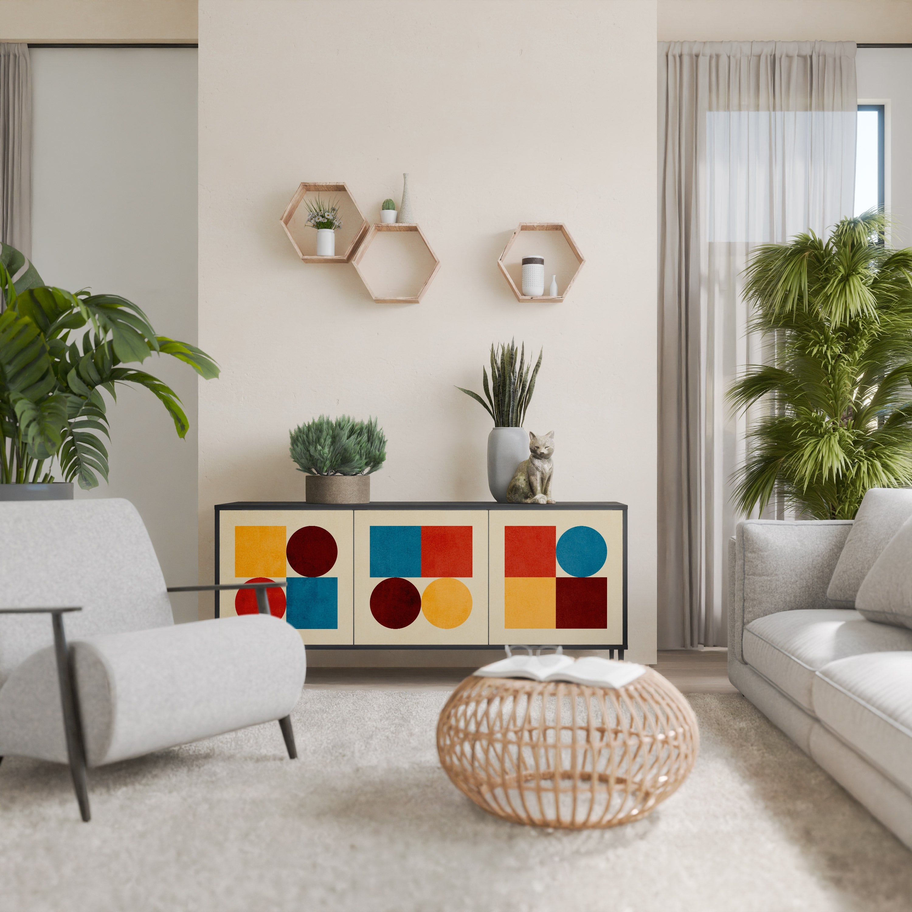 GEOMETRIC PUZZLE 3-Door Sideboard in Black Finish