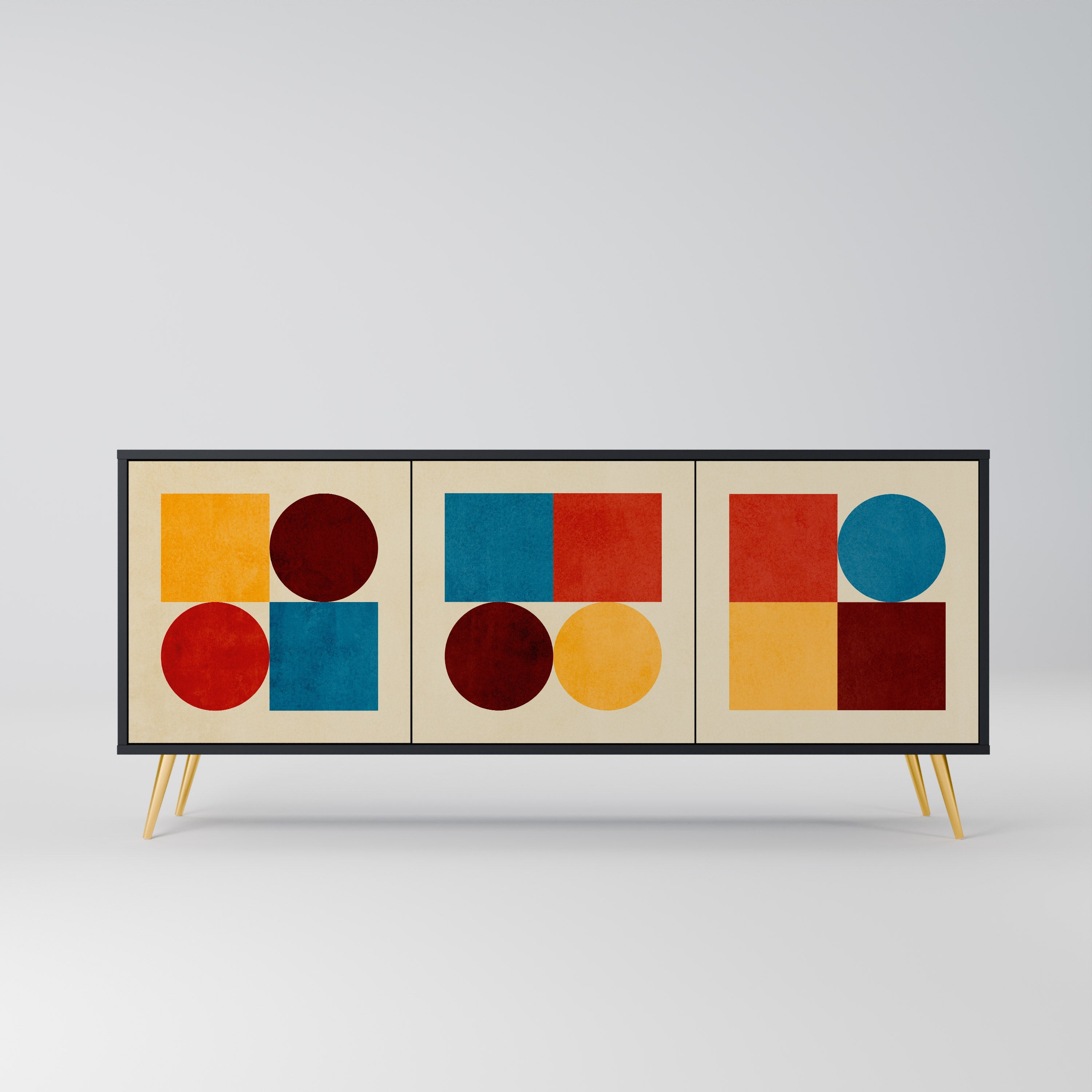 GEOMETRIC PUZZLE 3-Door Sideboard in Black Finish